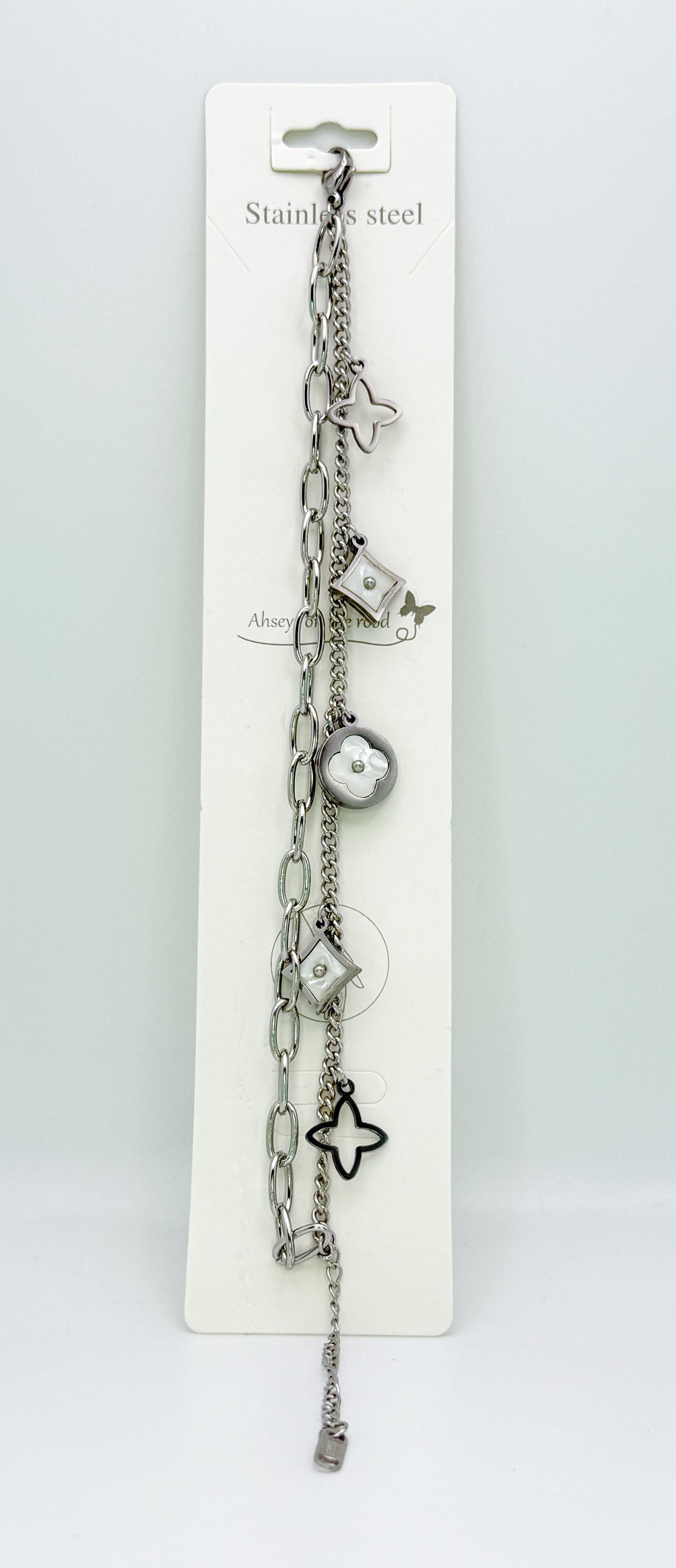 LV Designer Clover Logo Silver Stainless Steel Adjustable Bracelet