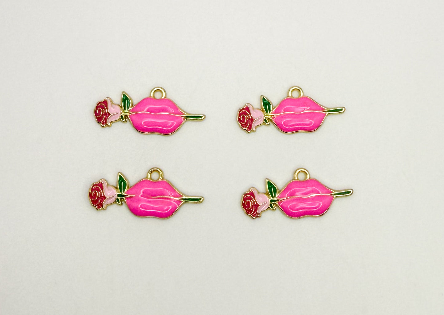 Pink Lips with Rose DIY Metal Charms