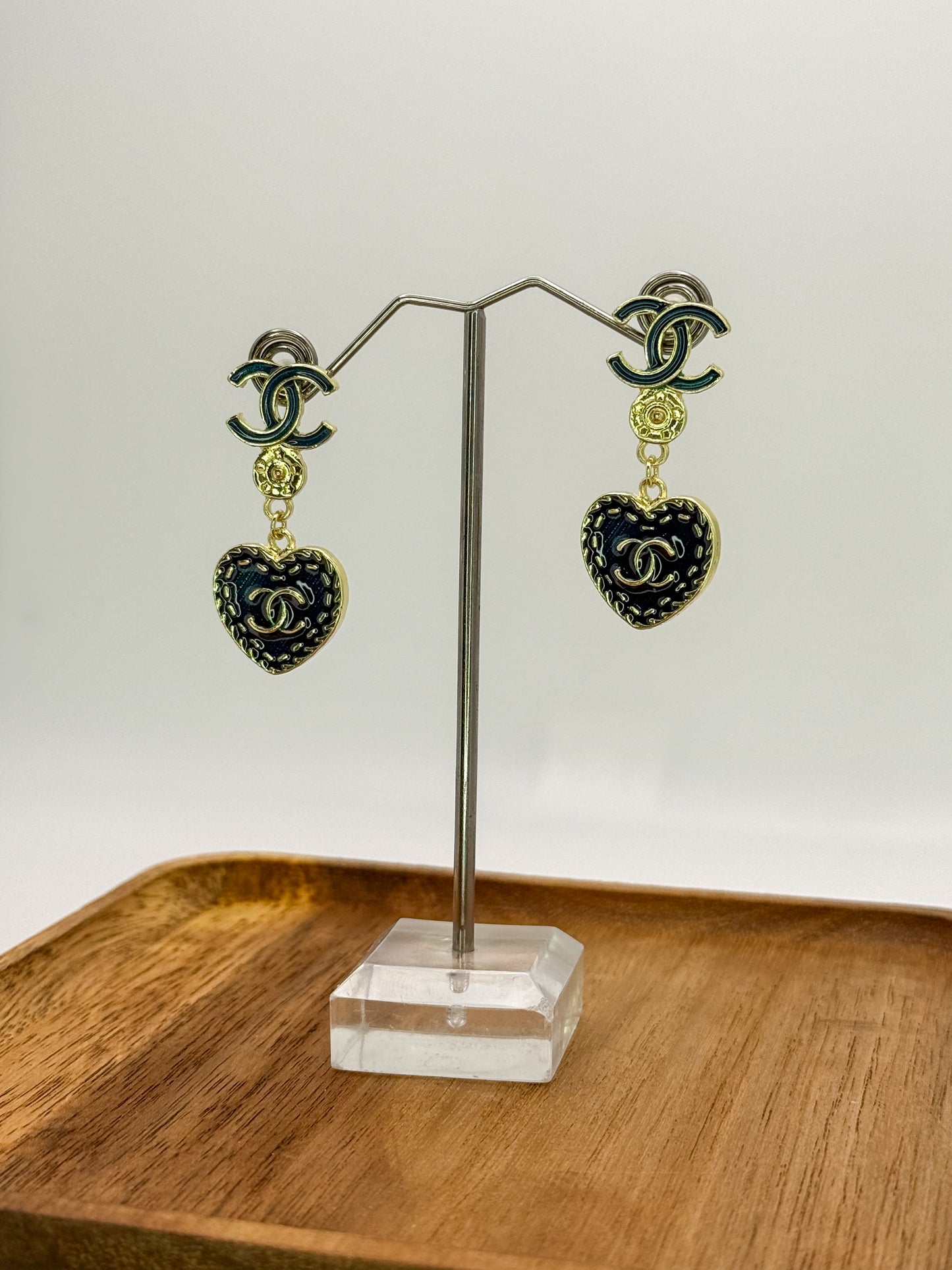 Black n Gold CC Stud Dangle Earrings