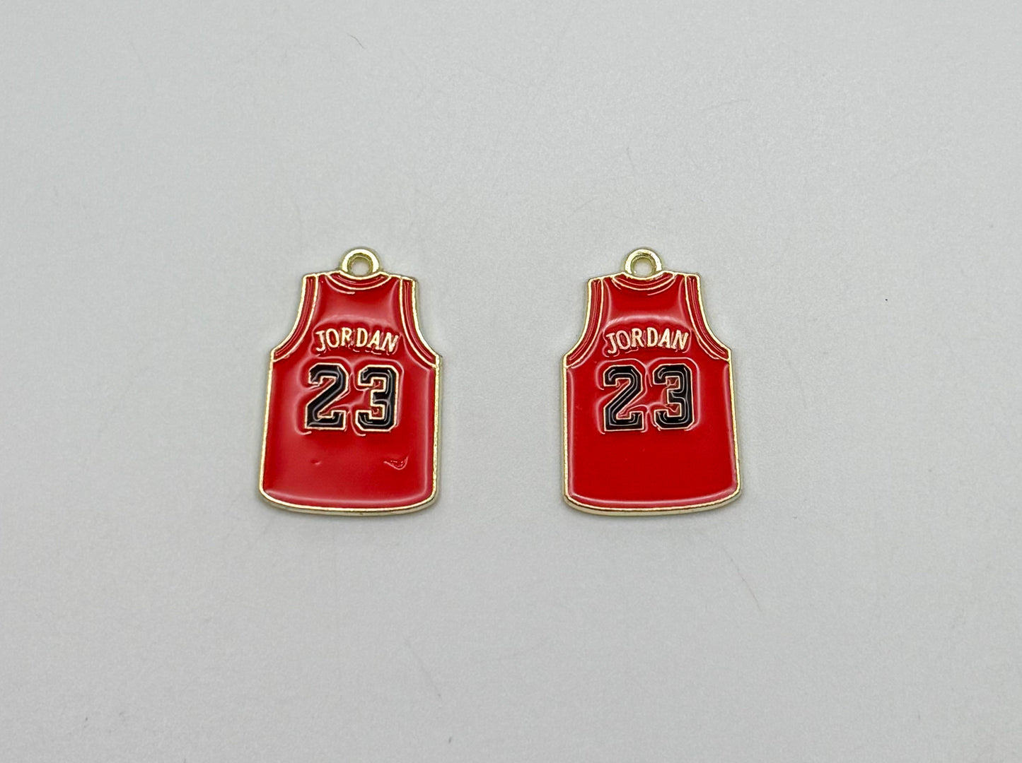 Red Jordan 23 Jersey DIY Gold Metal Charm