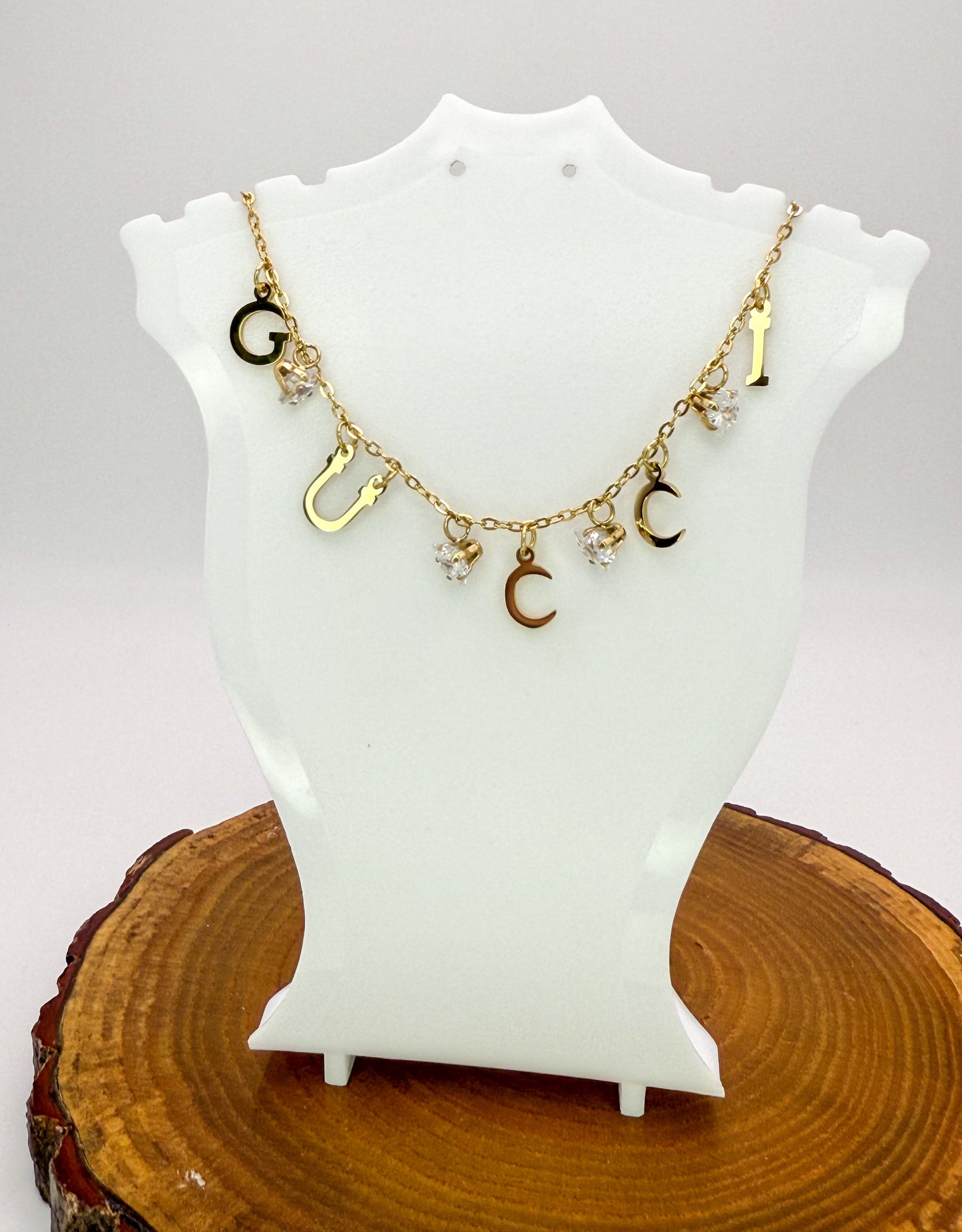 Gold Gucci Designer Dangle Adjustable Stainless Steel Necklace