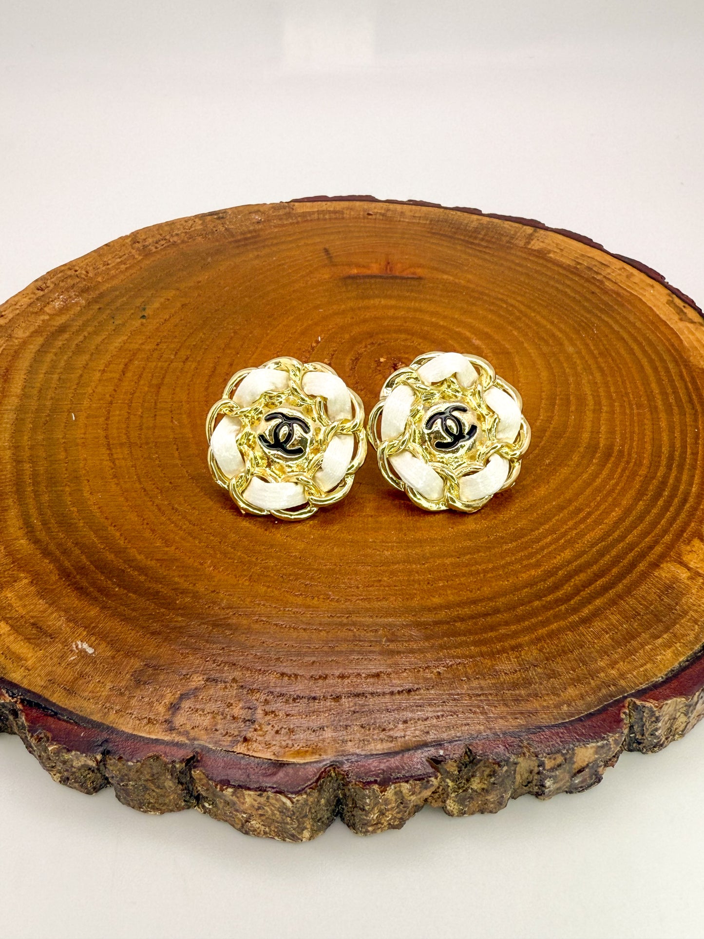 Bulky Gold CC Designer Stud Earrings