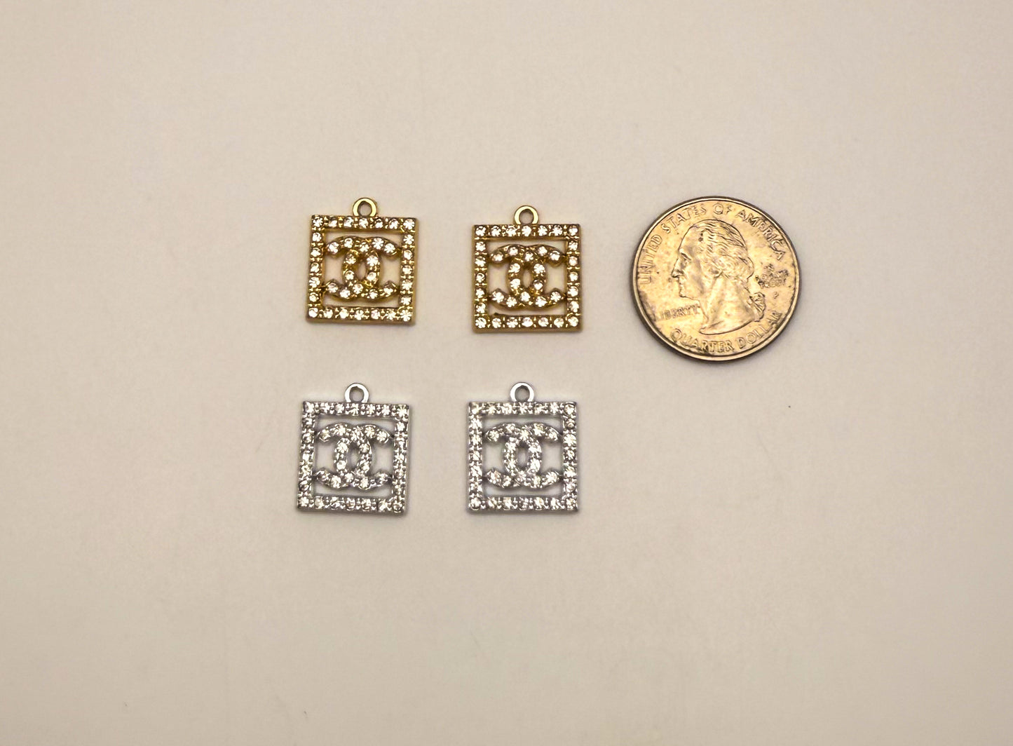 CC Designer Gold and Silver Square DIY Charms