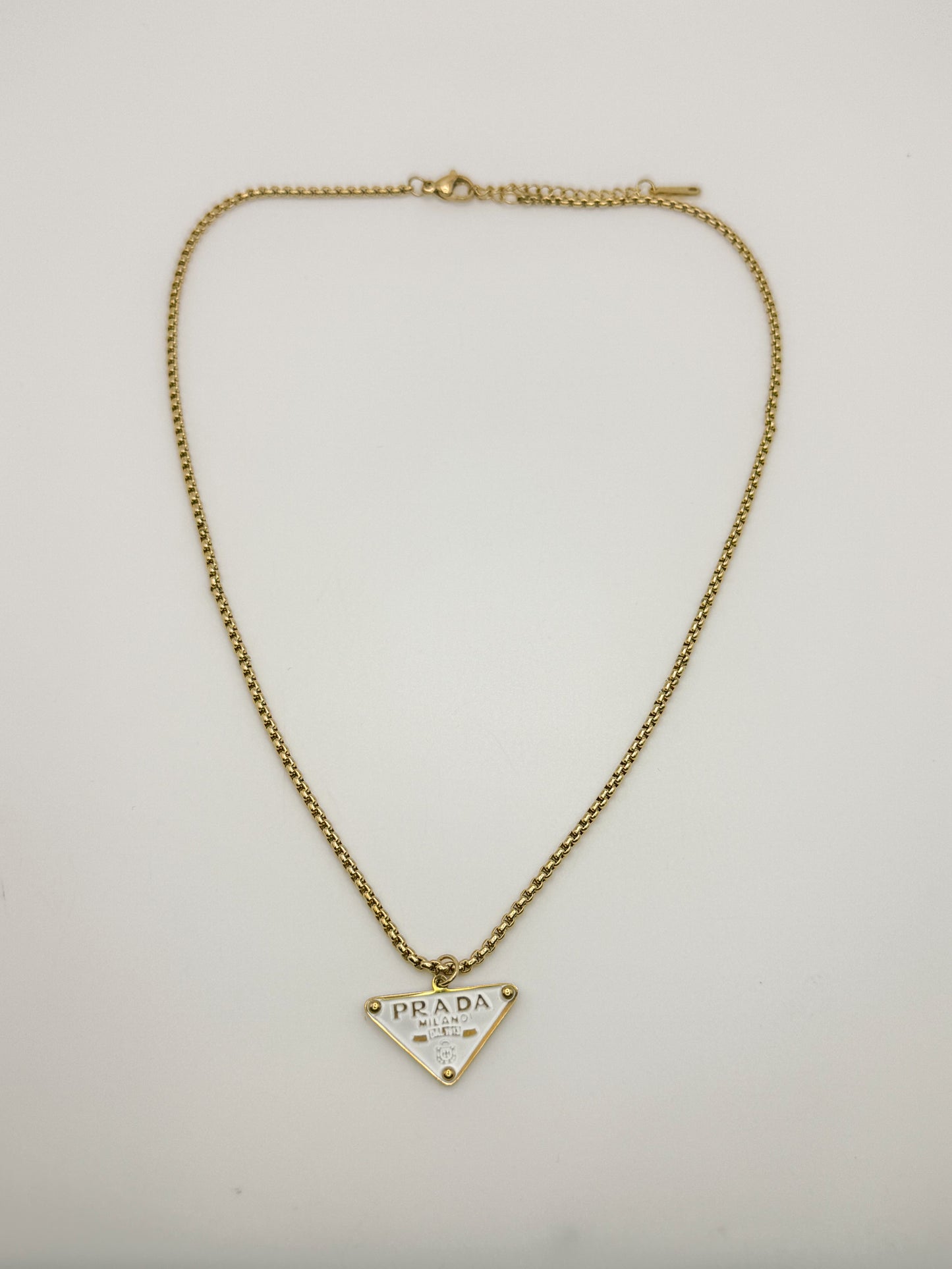 Gold Prada Designer Pendant Stainless Steel Necklace
