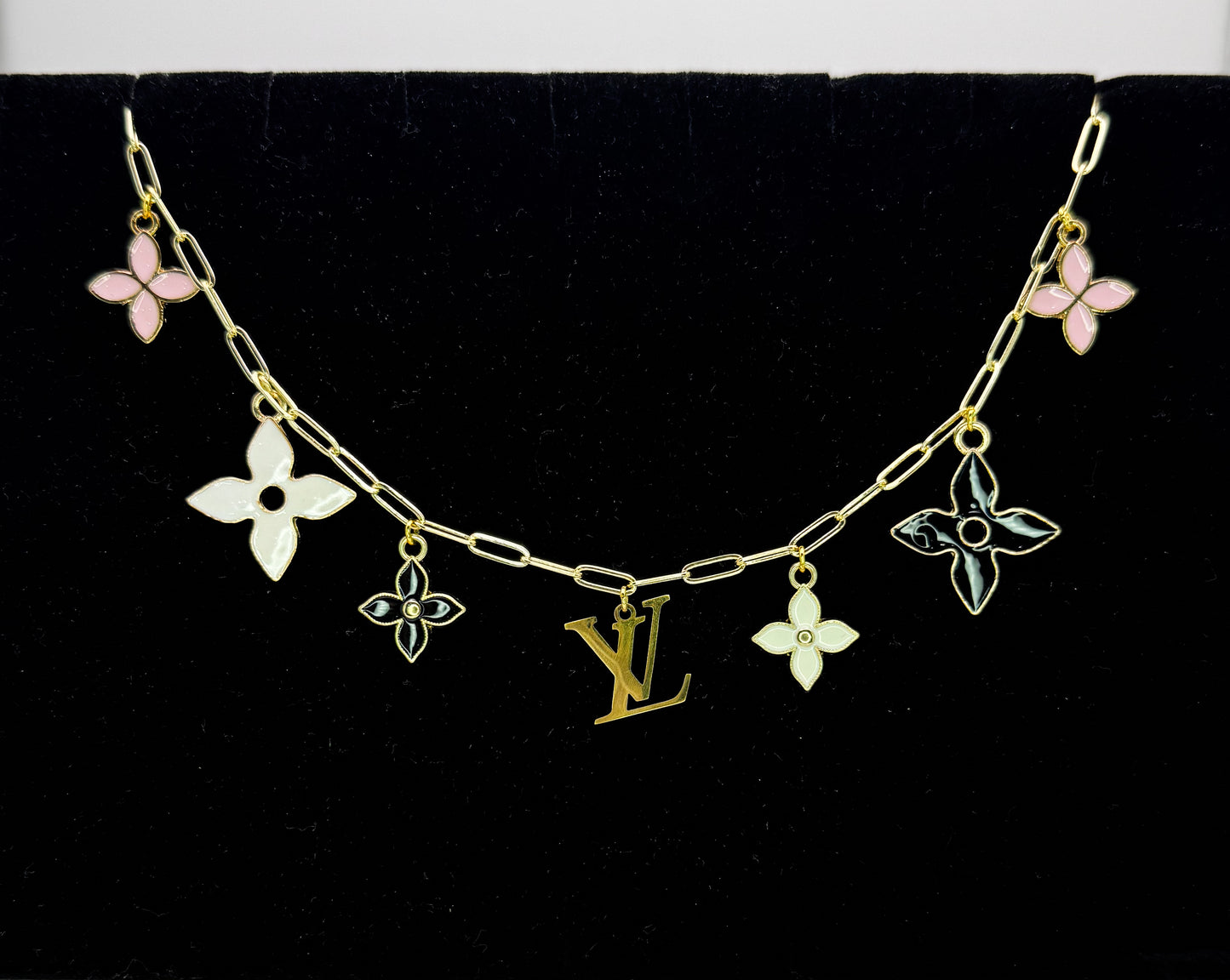 Gold LV Logo Charm Necklace