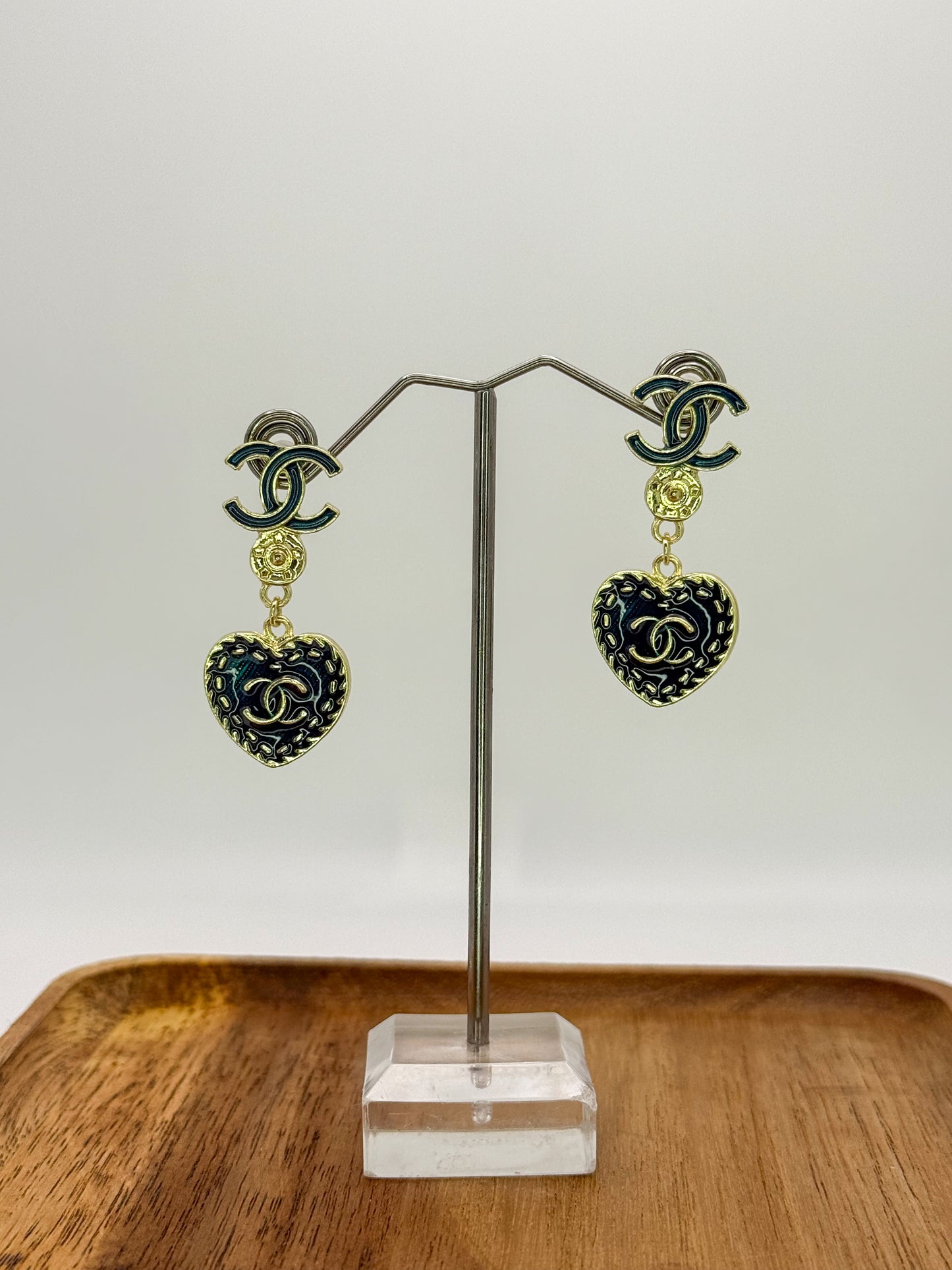 Black n Gold CC Stud Dangle Earrings