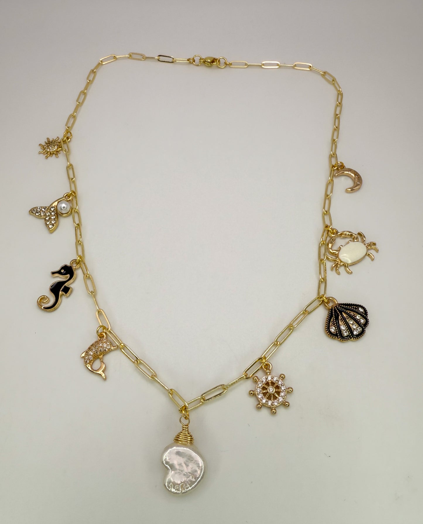 Thee Ocean Natural Pearl Gold Charm Necklace