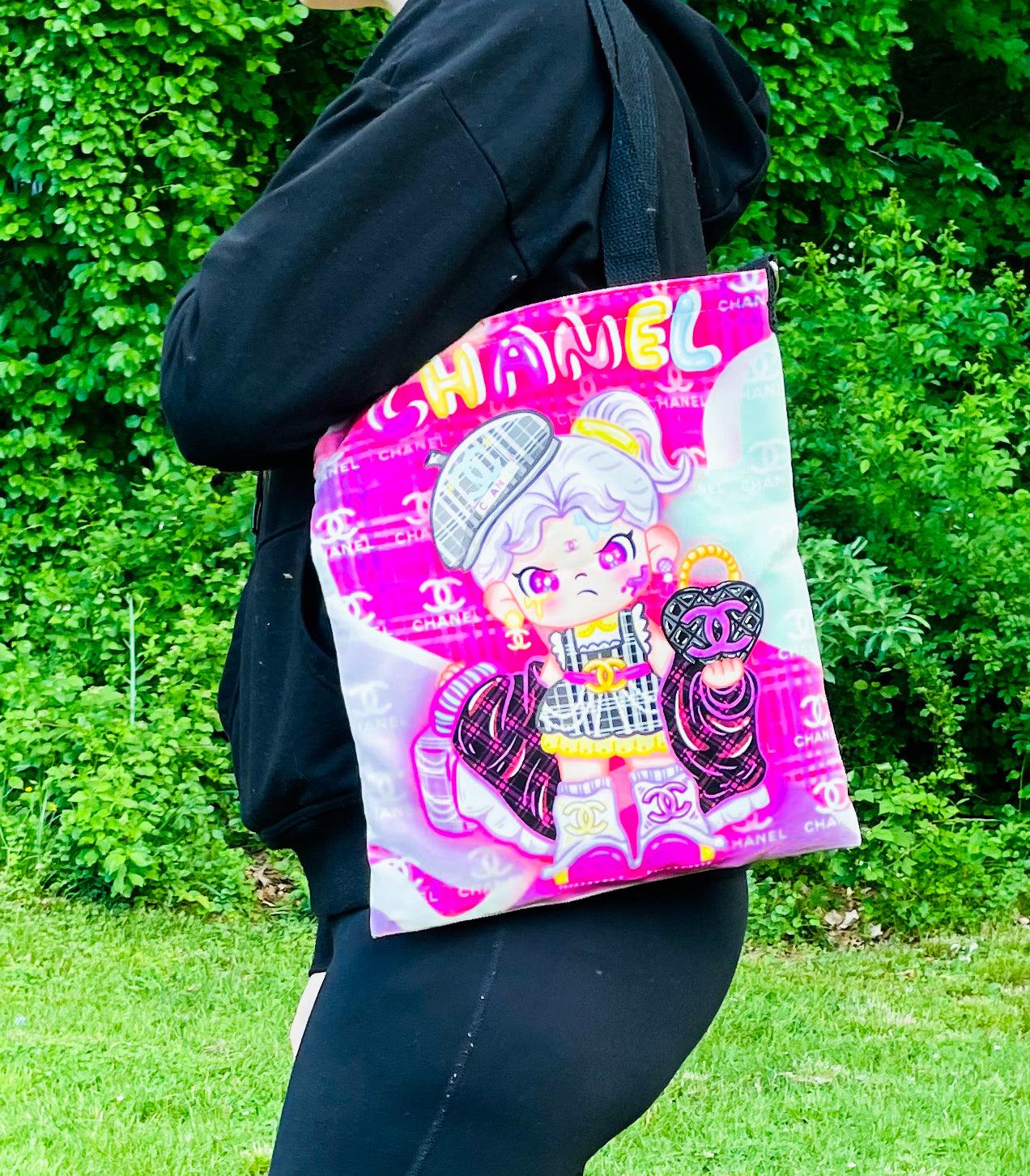Pop Mart’s Dora Chanel Two Sided Tote Bag with Long Adjustable Strap for Crossbody Wear & Shoulder Strap