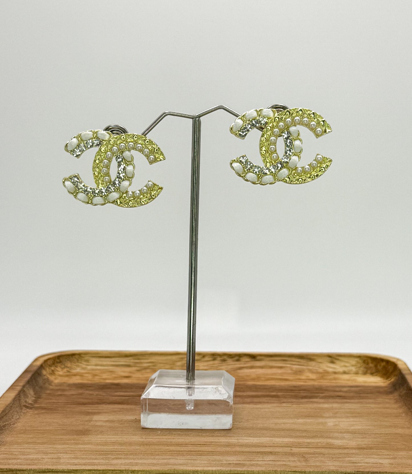 Bulky Gold CC Designer Stud Earrings