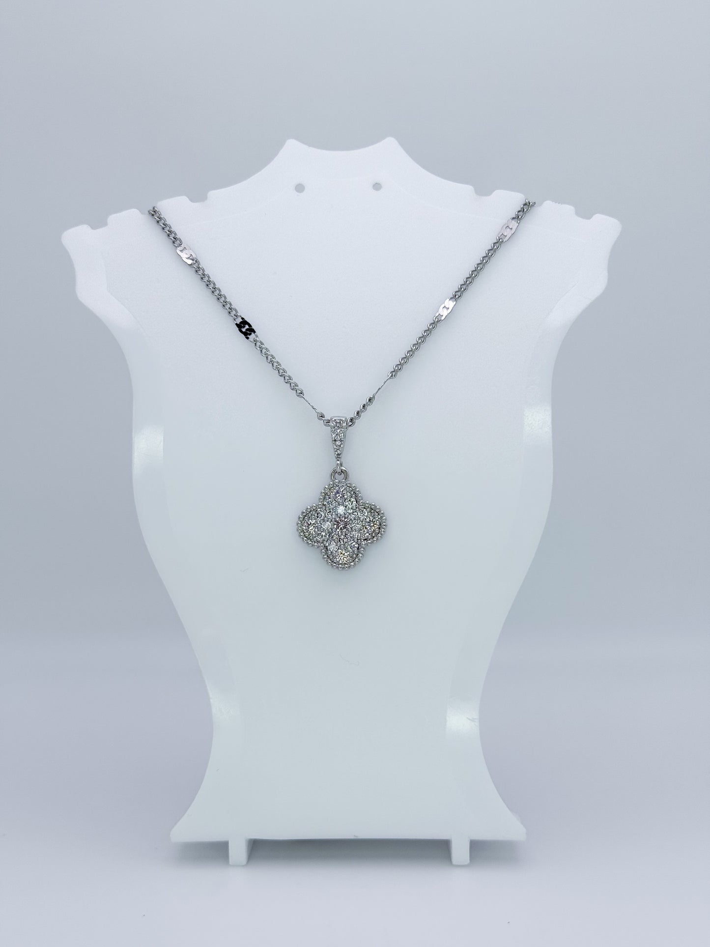 LV Bling Silver Clover S999 Silver Adjustable Necklace