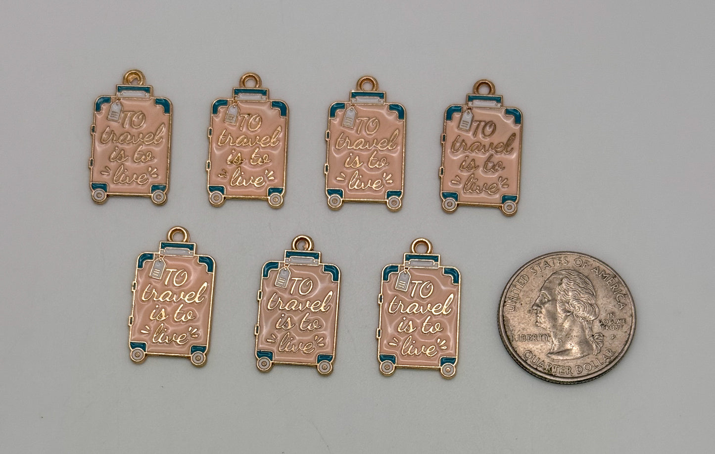 ‘To Travel is to Live’ Pink and Gold base Suitcase DIY Charms