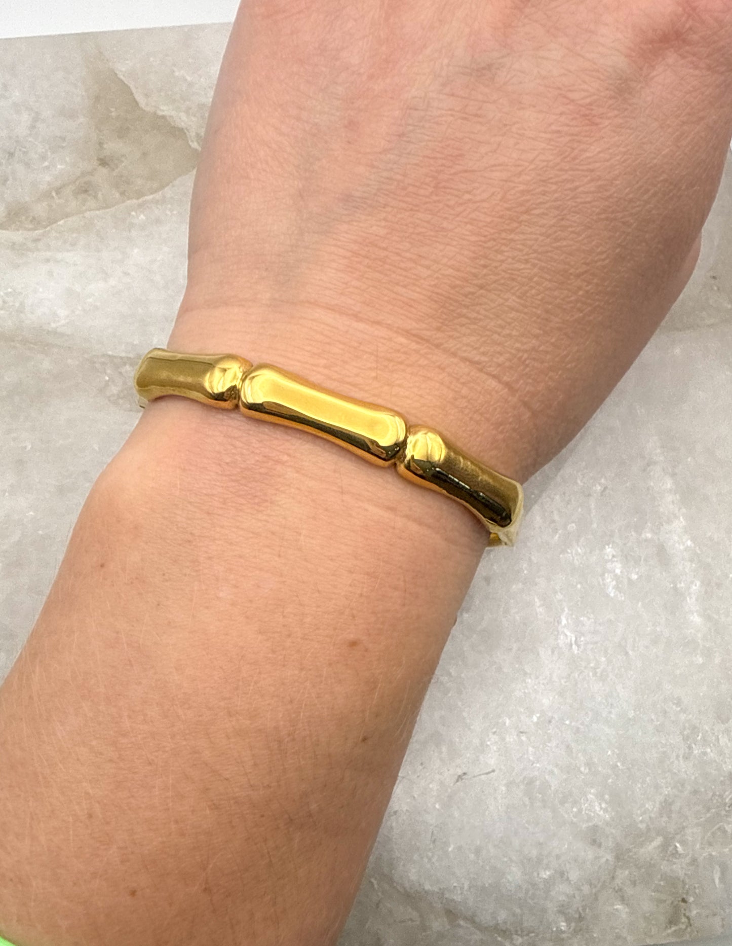Gold Stainless Steel Shiny Bamboo Bangle Bracelet