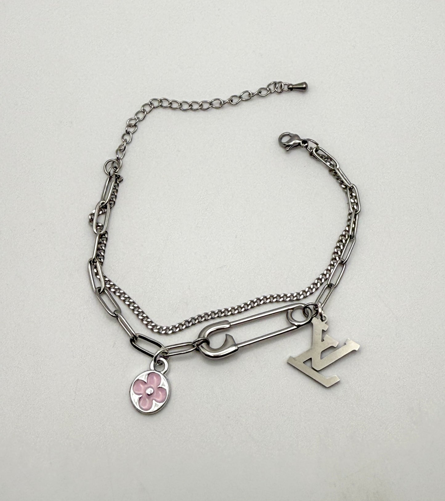 Silver LV Charm Bracelet