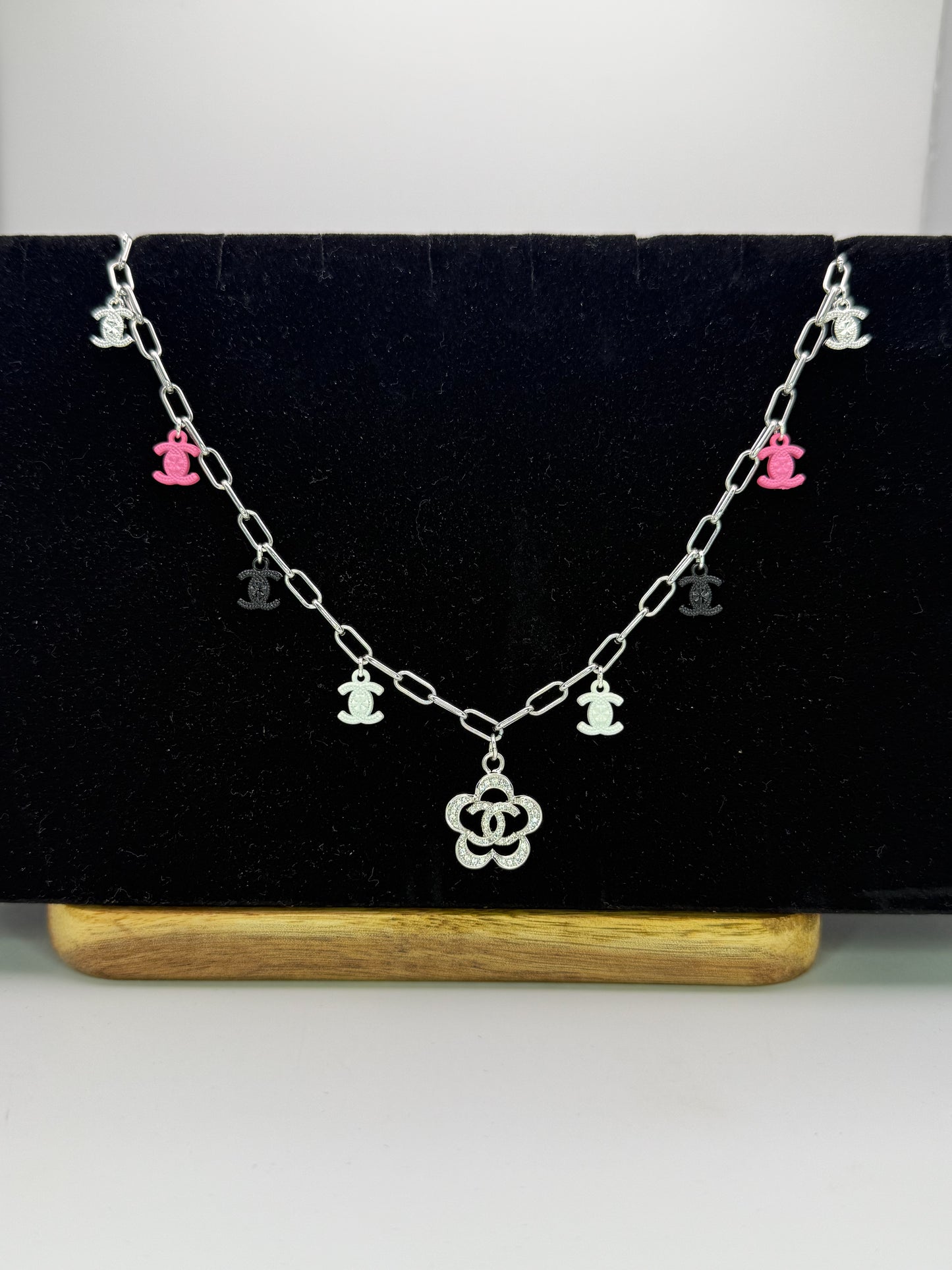 Silver CC Designer Charm Necklaces