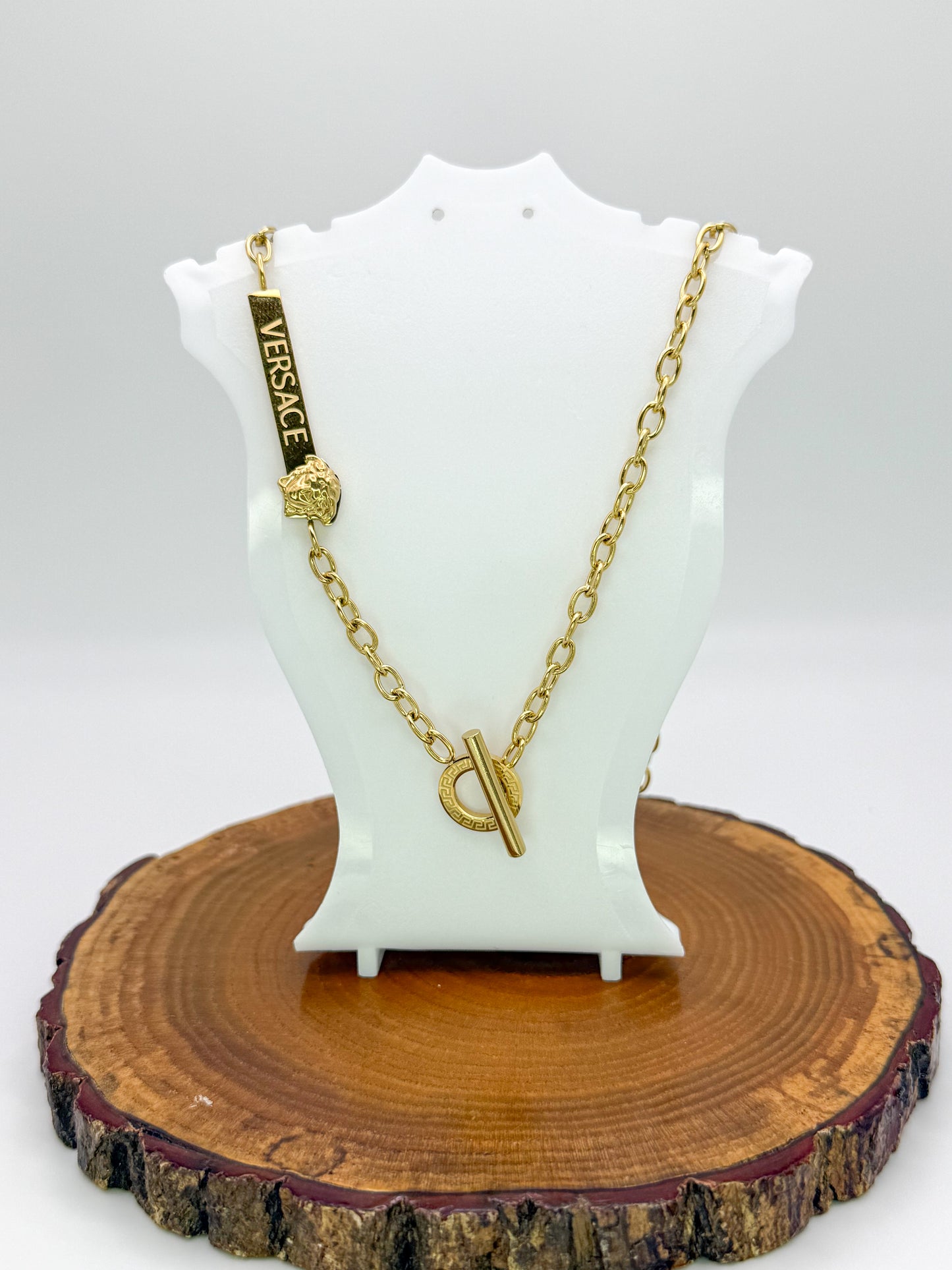 Gold Versace Designer Statement Stainless Steel Necklace