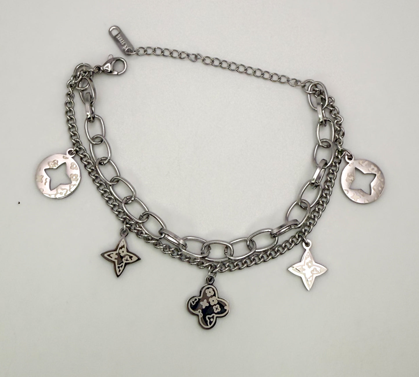 Silver LV Designer Brand Logo Adjustable Bracelet