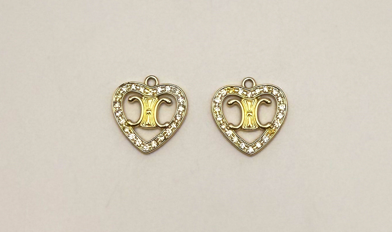 Designer Logo Gold and Silver Heart DIY Charms