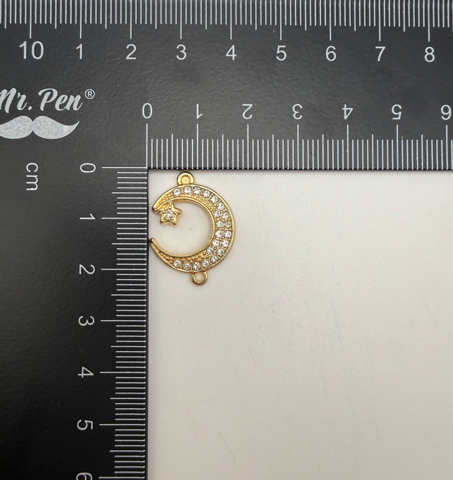 Silver Zircon Crescent Moon Double Linked Charm Pendant