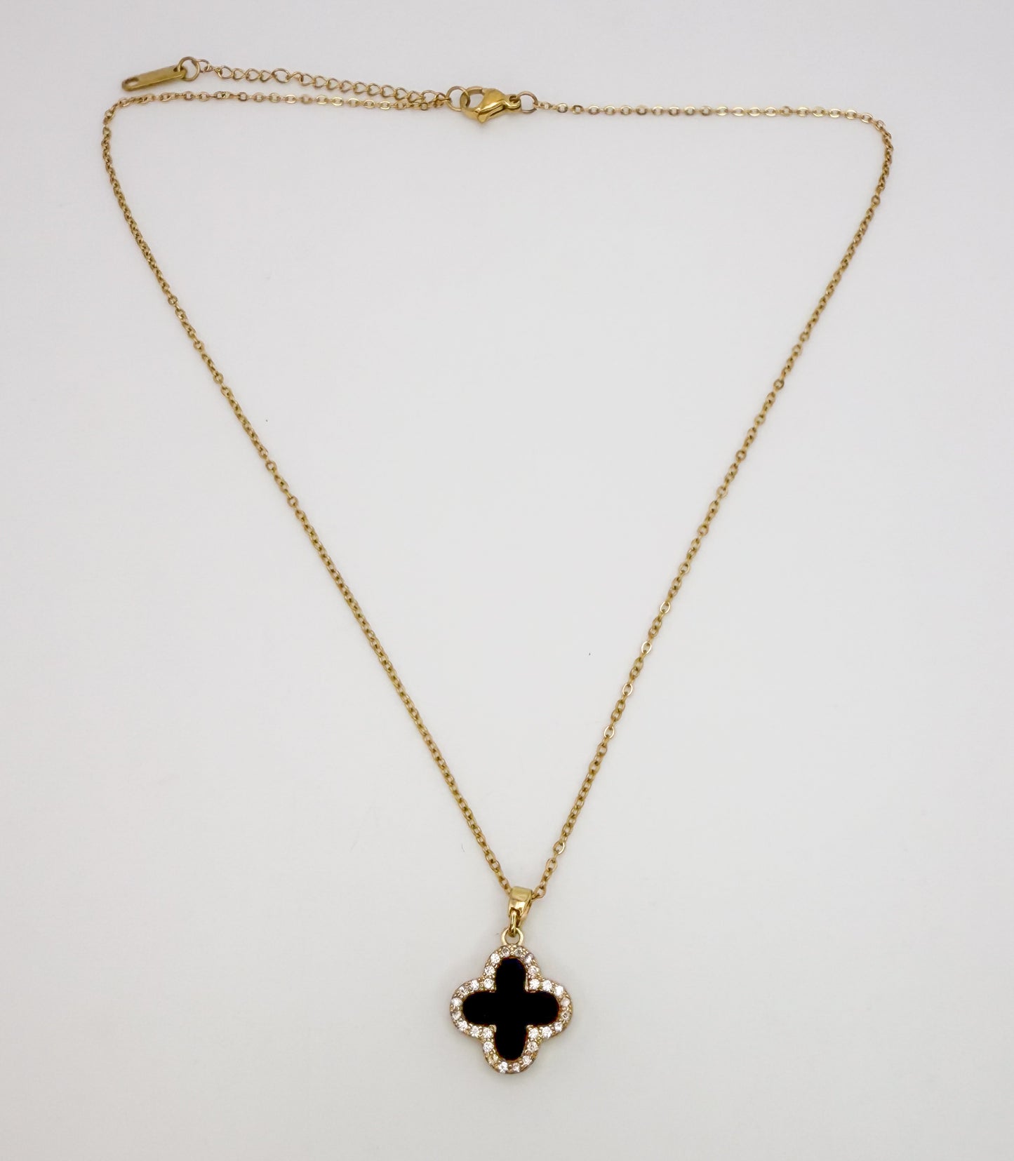 LV Black/White Front & Back Reversible Clover Gold Adjustable Stainless Steel Necklace