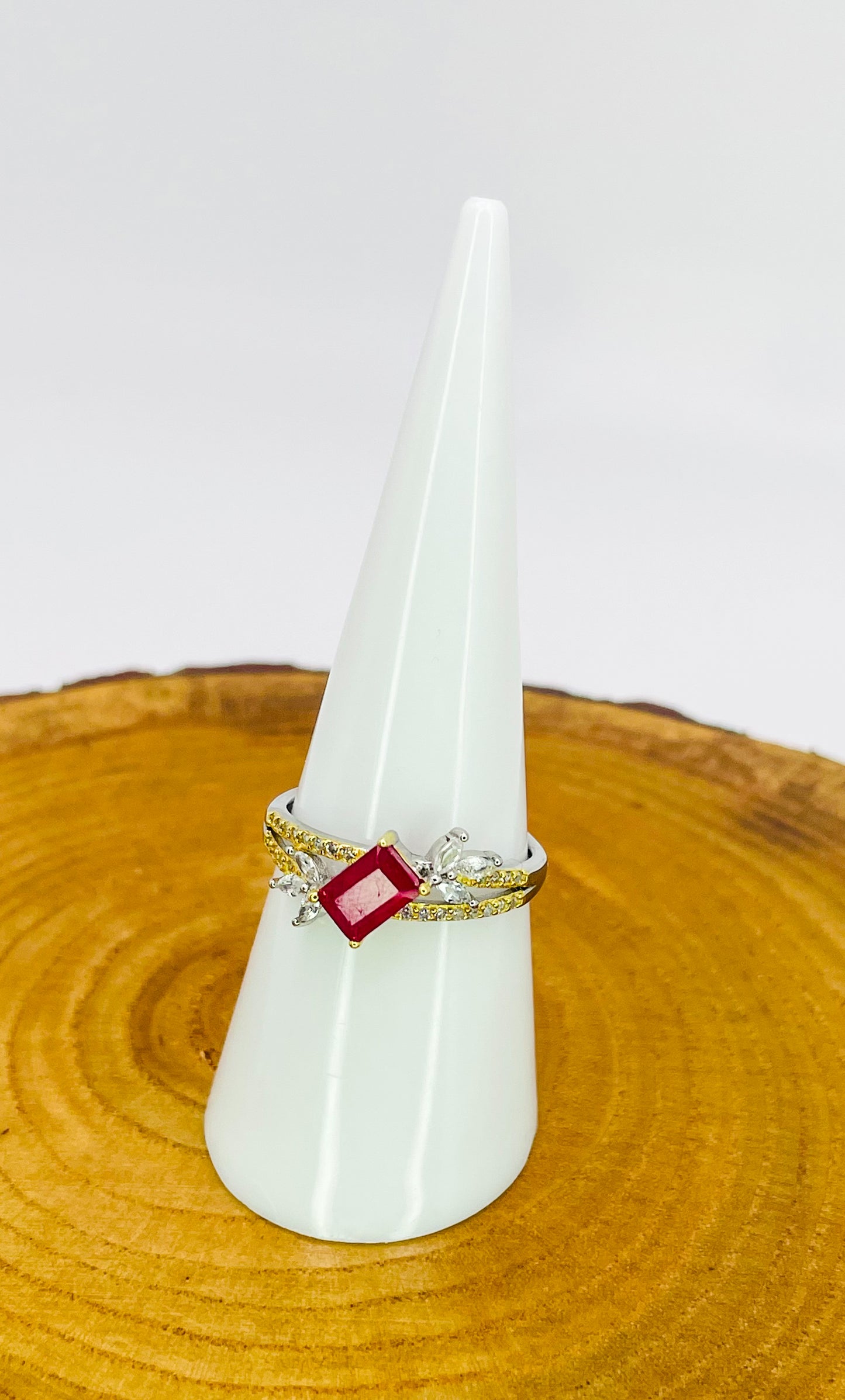Sterling Silver S925 Natural Ruby Adjustable Rings