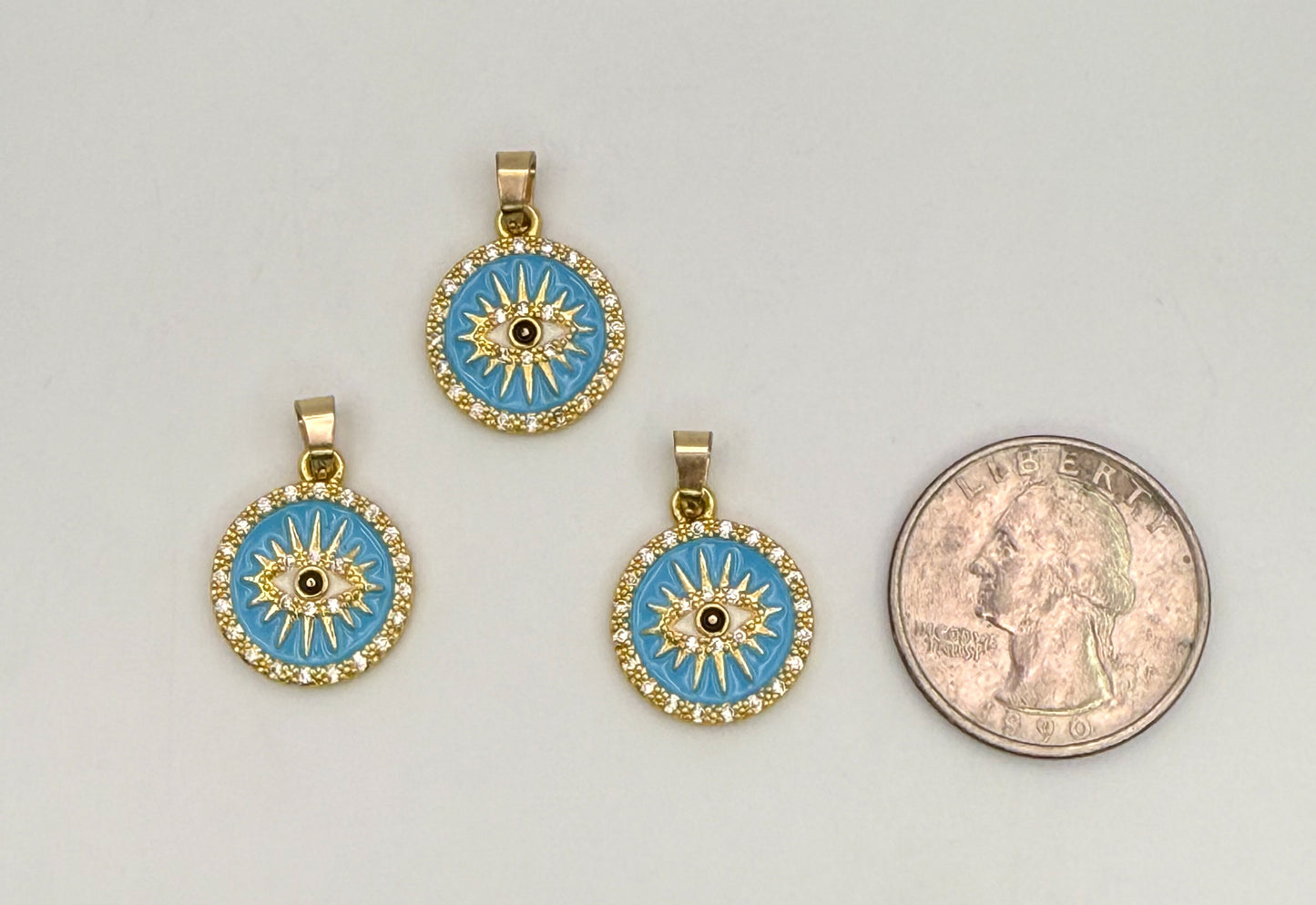 Round Gold Shining Evil Eye DIY Pendant Charms