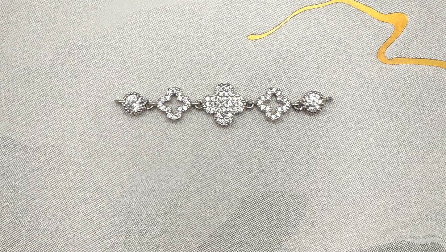 Zircon Covered Clover Designed Connector Charm for DIY Jewelry Making