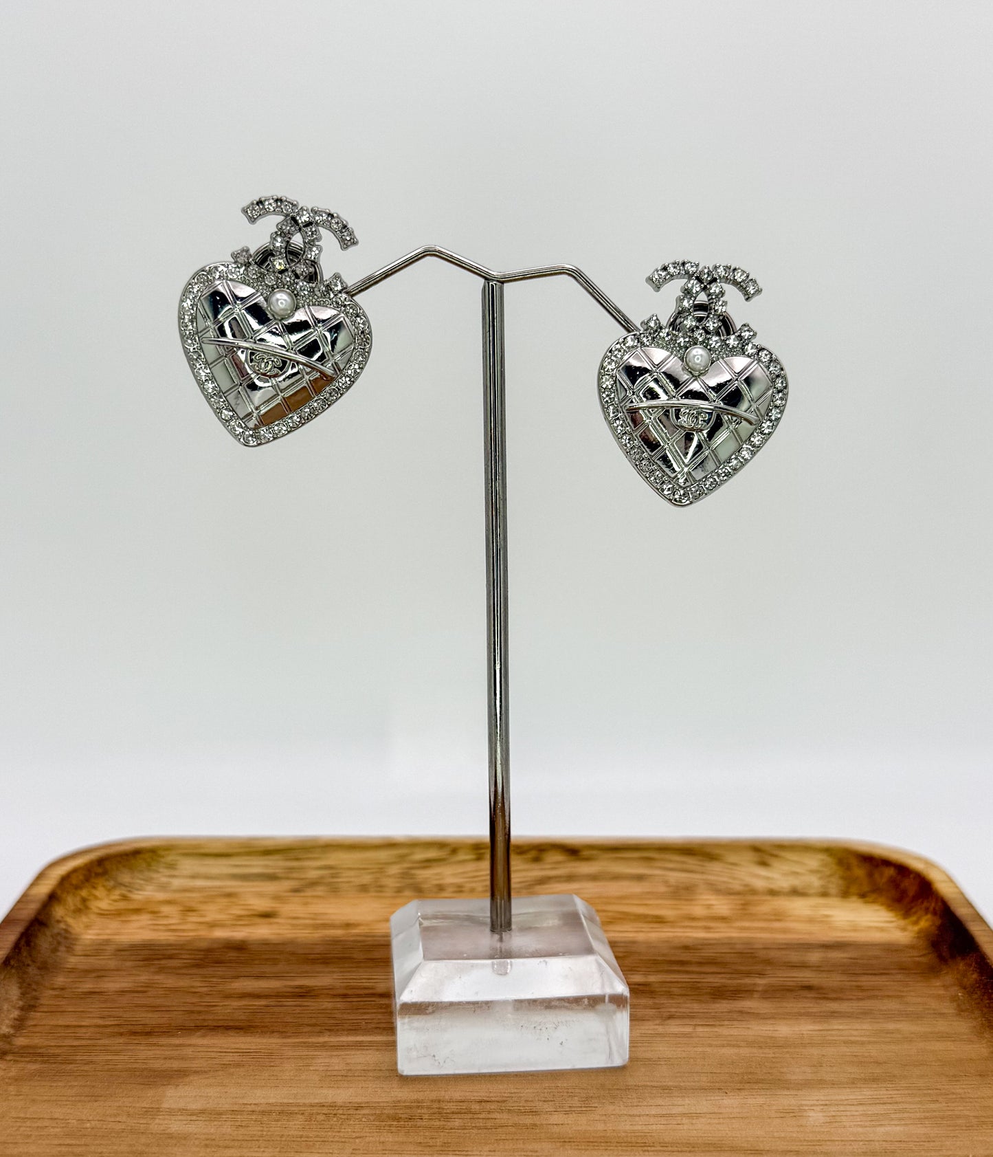 Silver CC Heart Stud Earrings- Stamped