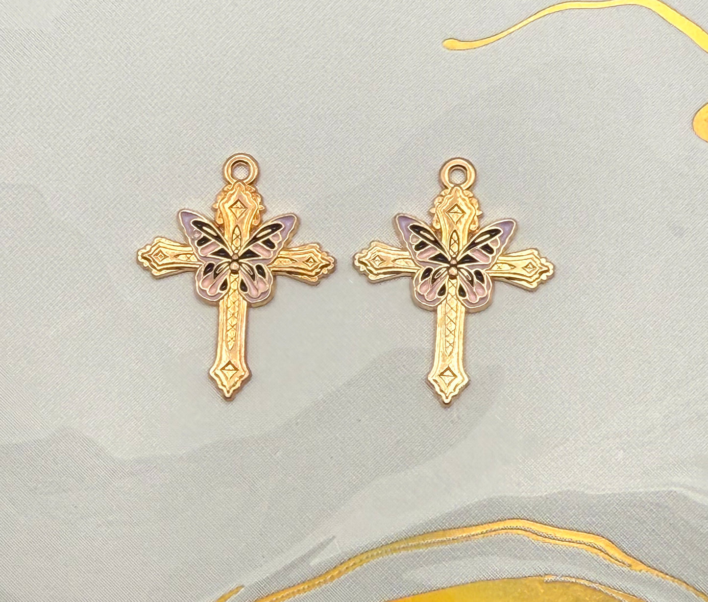 Gold Butterfly Cross DIY Metal Charms
