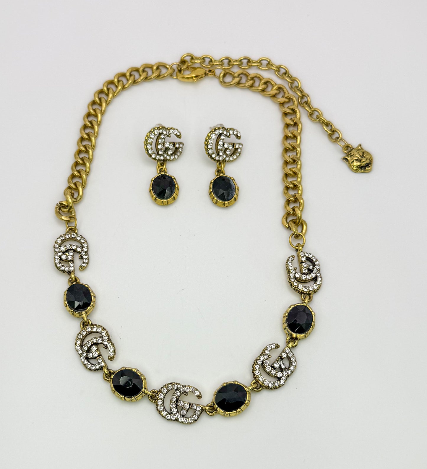 Bold n Gold Gucci Designer Matching Necklace and Earrings Jewelry Set