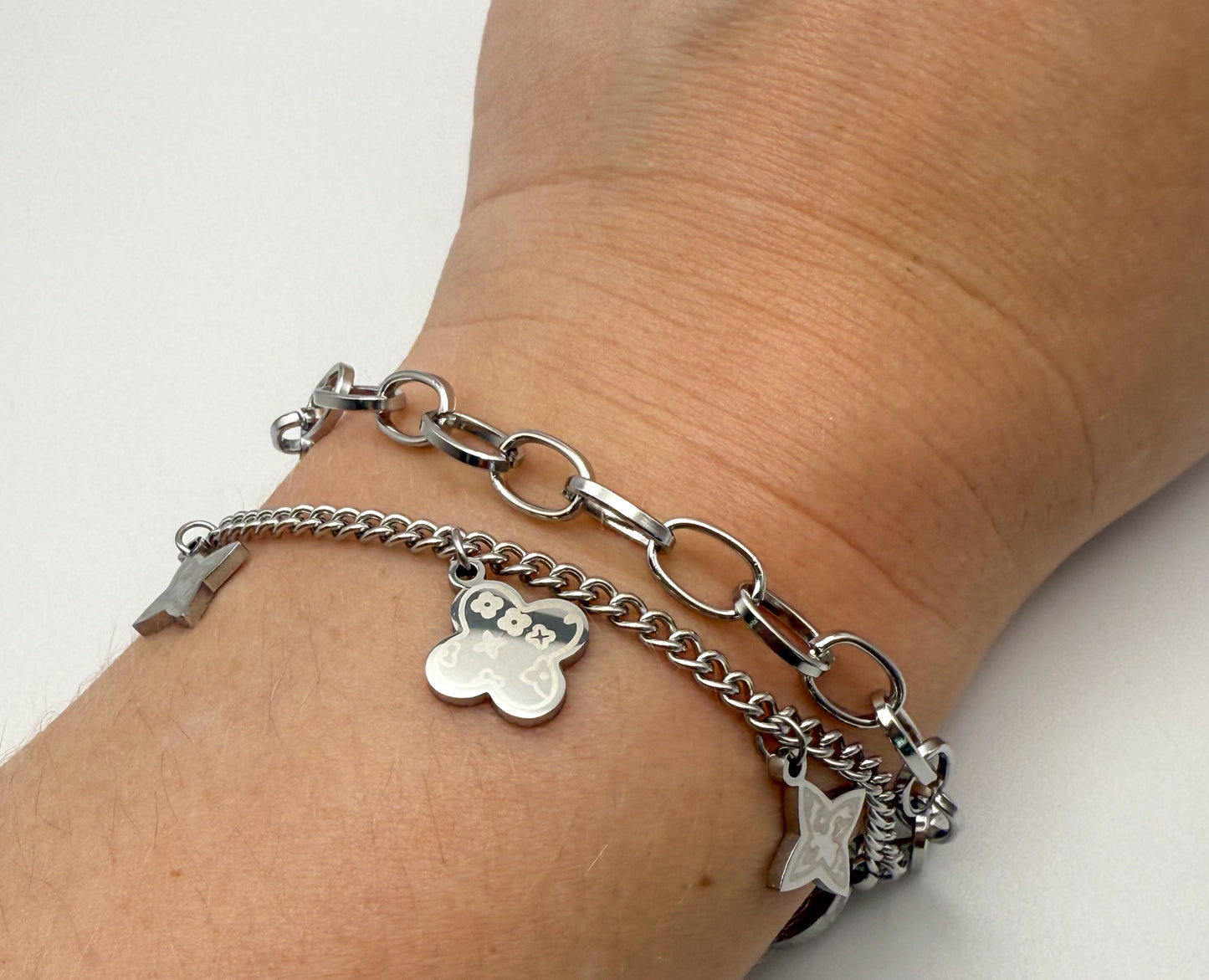Silver LV Designer Brand Logo Adjustable Bracelet