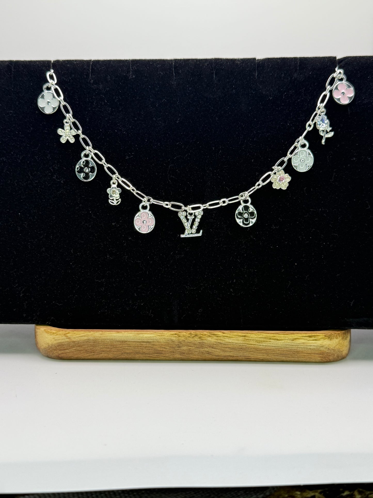 Silver LV Charm Necklace