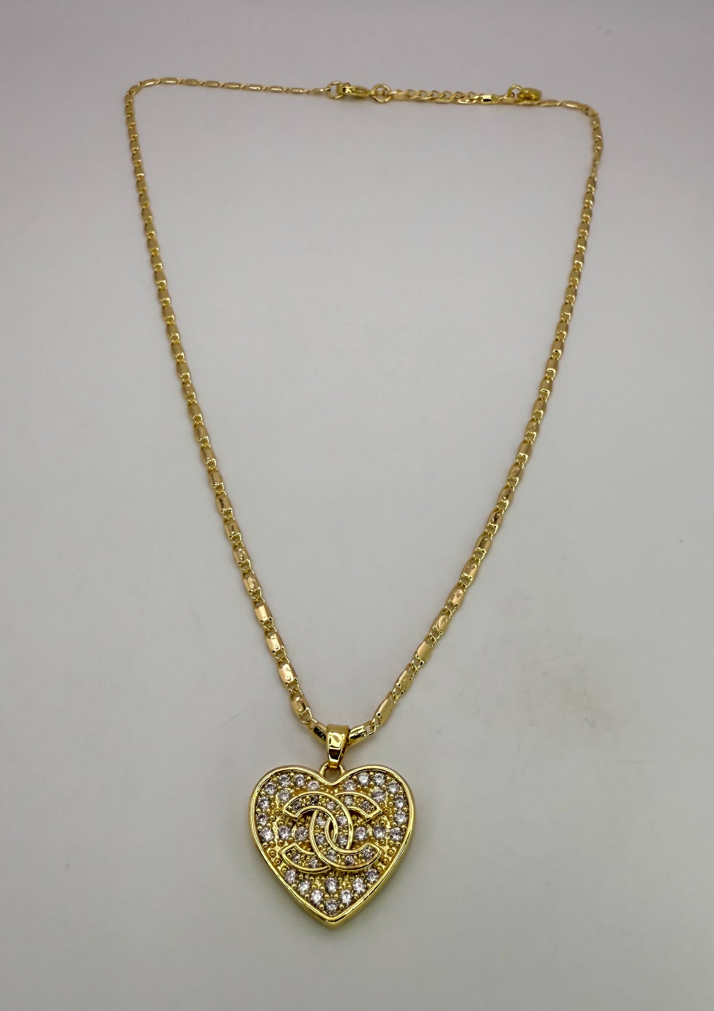 Sparkling Gold CC Heart Pendant on 24k Gold Filled Necklace Chain