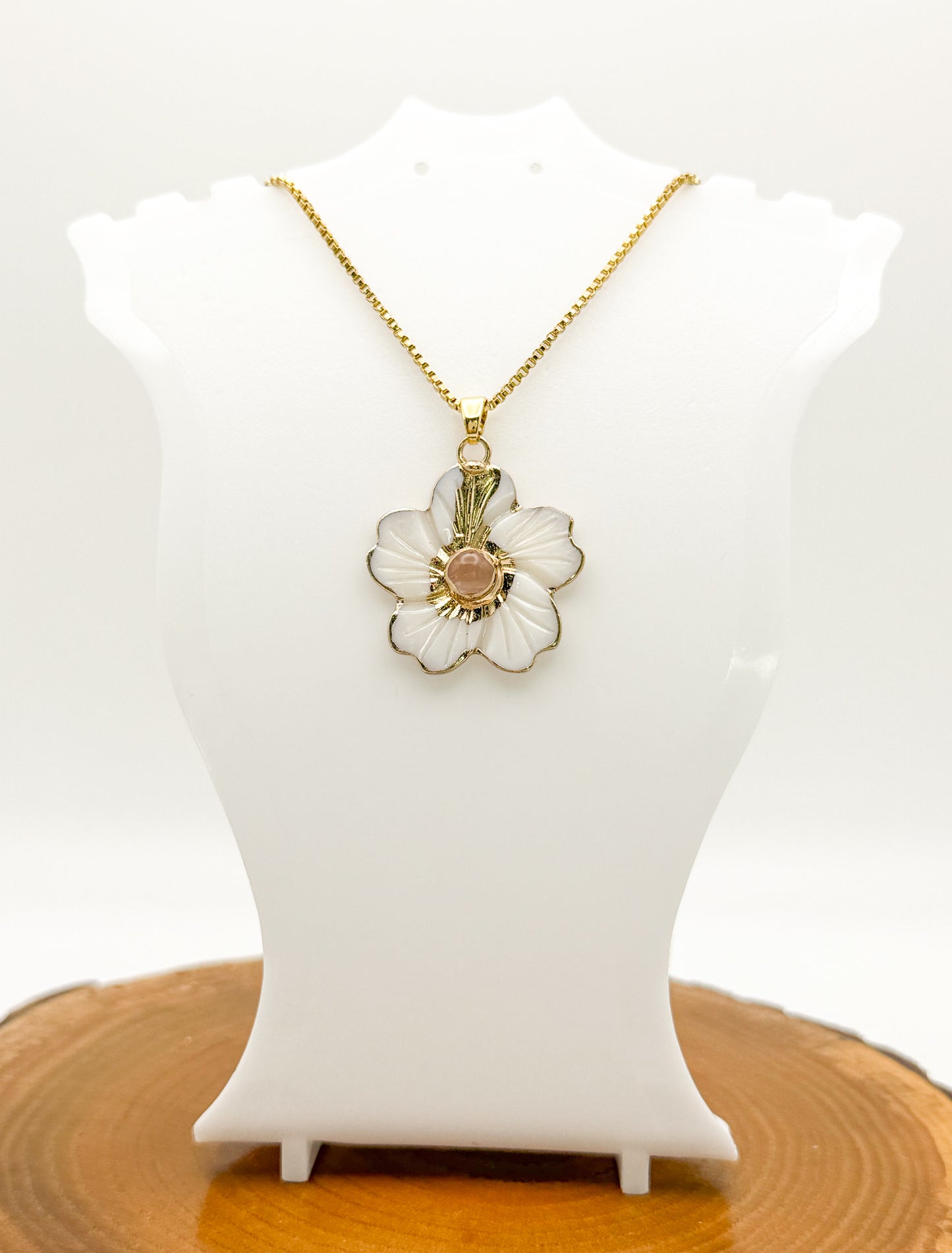 Nature’s Beauty Necklace-Natural Shell with Natural Turquoise Gemstone, Gold Stainless Steel Pendant Necklace