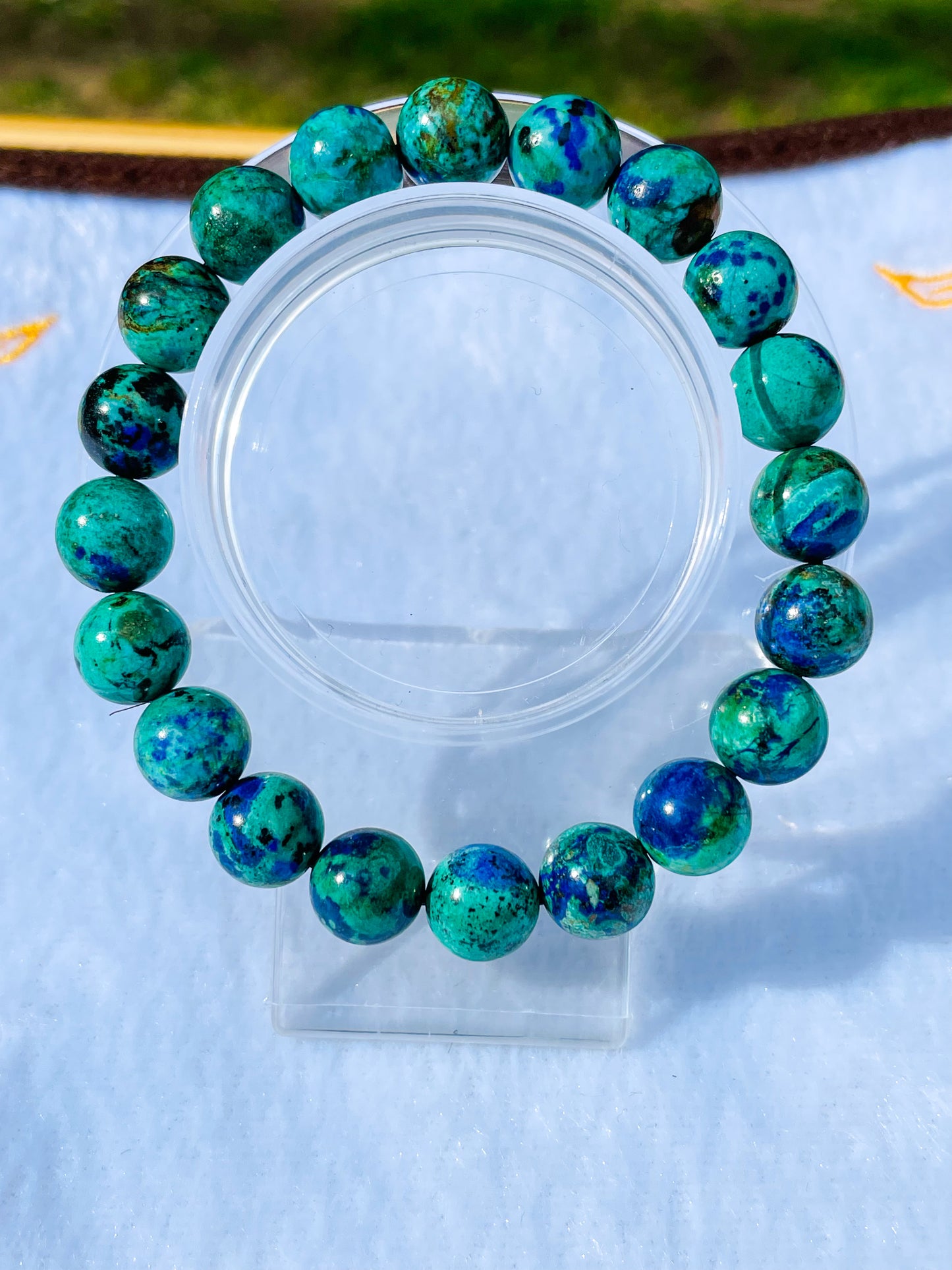 Natural Azurite with Malachite Crystal Beaded Stretch Adjustable Bracelet