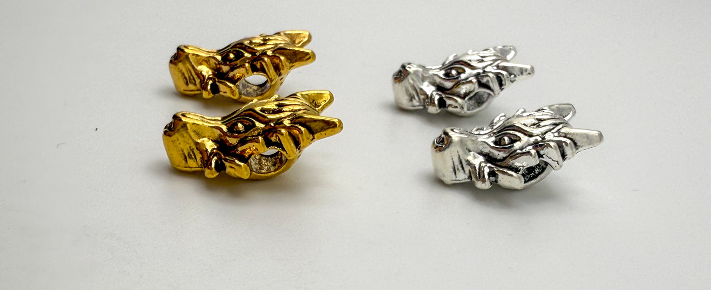 Wolf Head Gold & Silver Spacer Charm Beads