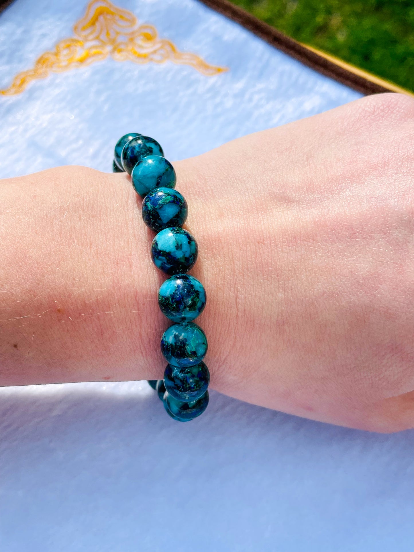 Natural Azurite with Malachite Crystal Beaded Stretch Adjustable Bracelet