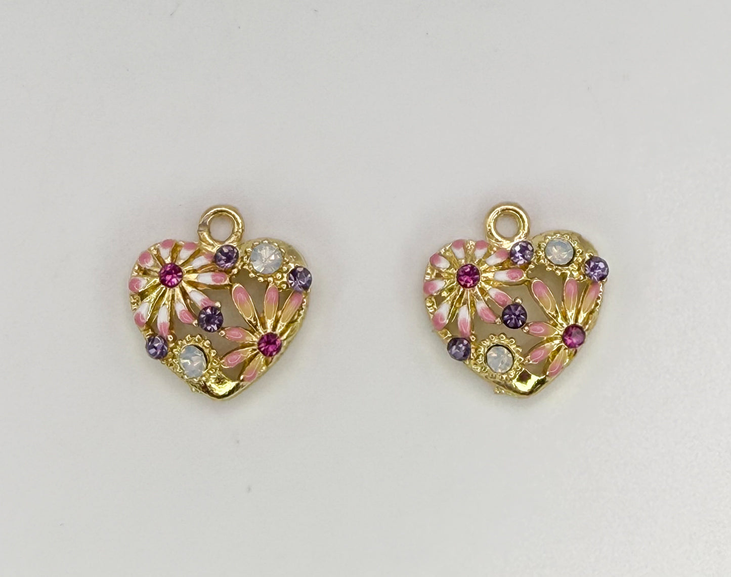 High Quality Gold Flower n Rhinestone Heart DIY Charm