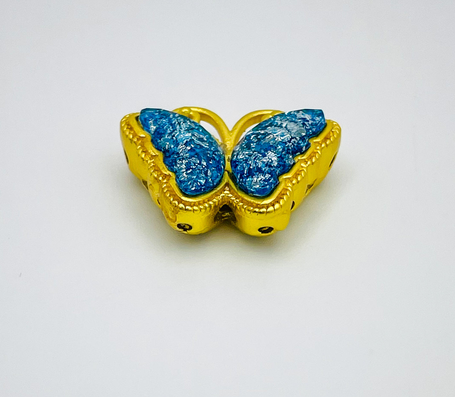 Gold Butterfly Charm Bead with Glitter Resin Enamel