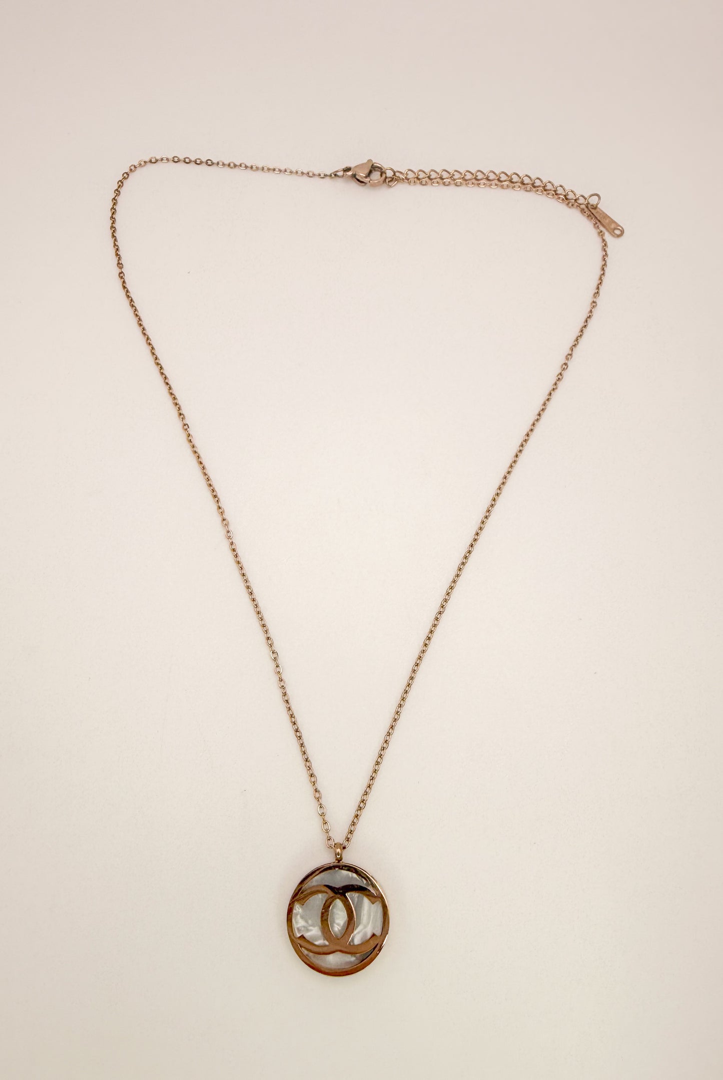 Rose Gold CC Mother of Pearl Pendant Stainless Steel Necklace