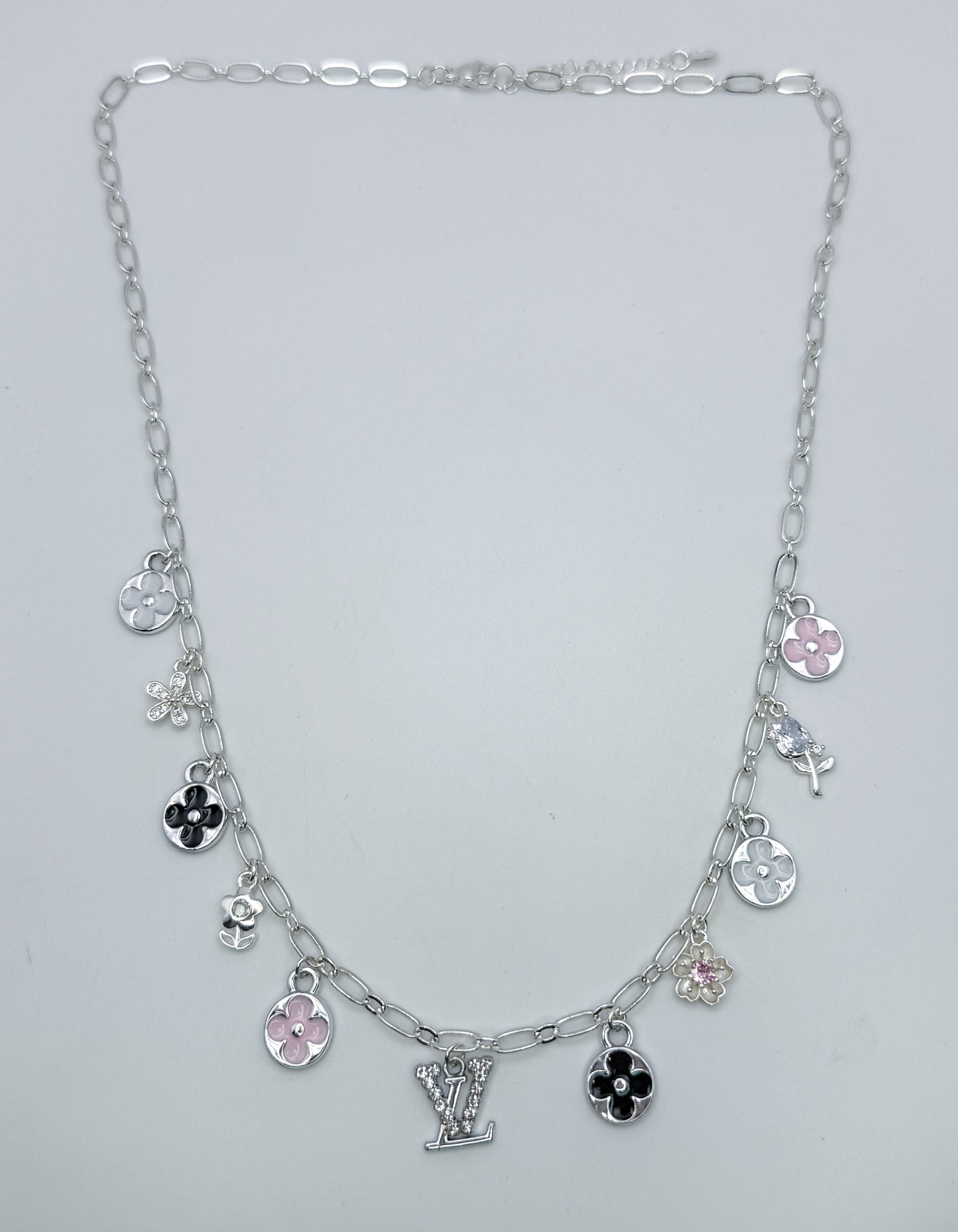 Silver LV Charm Necklace