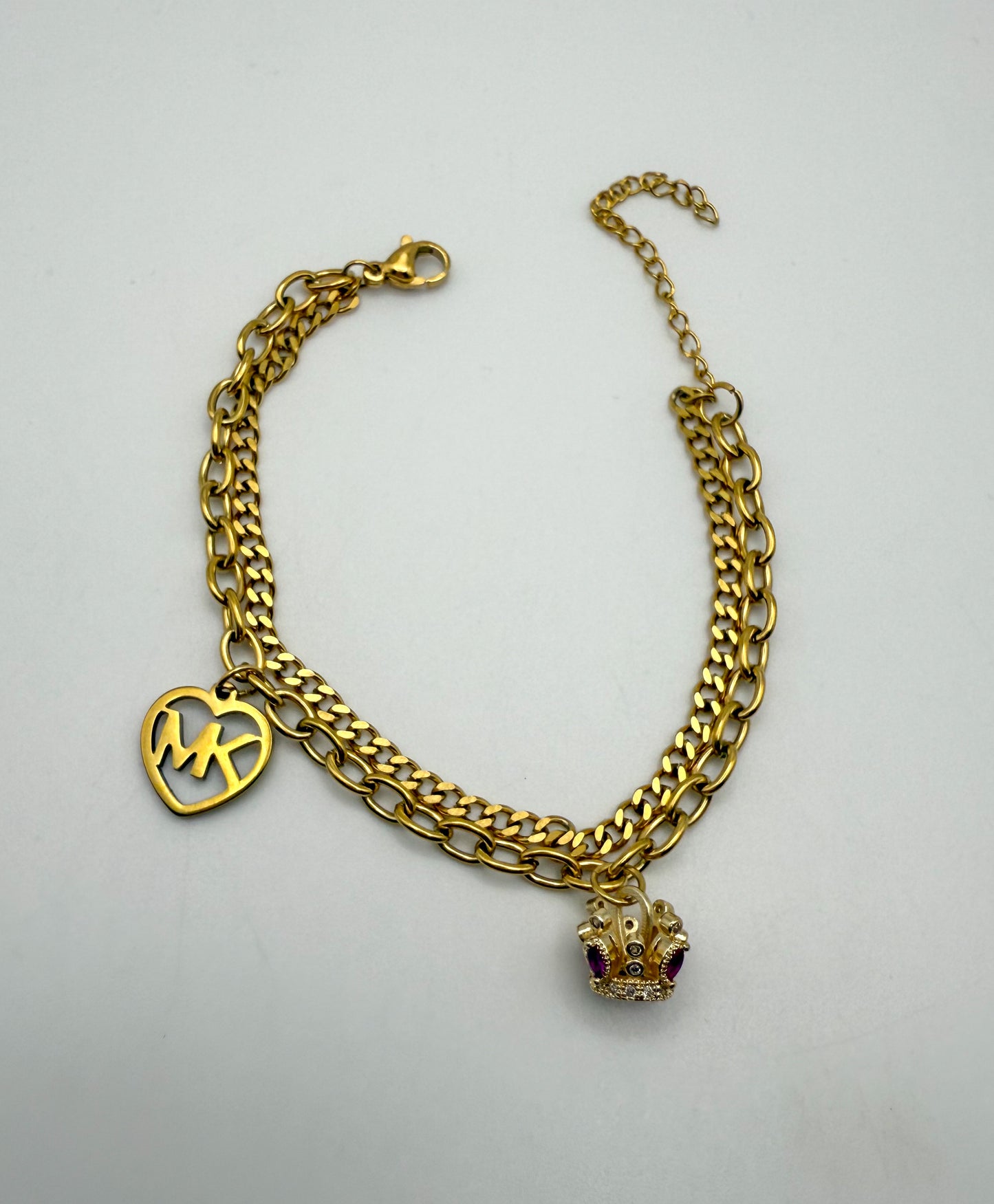 Gold MK Designer Double Layer Charm Bracelet