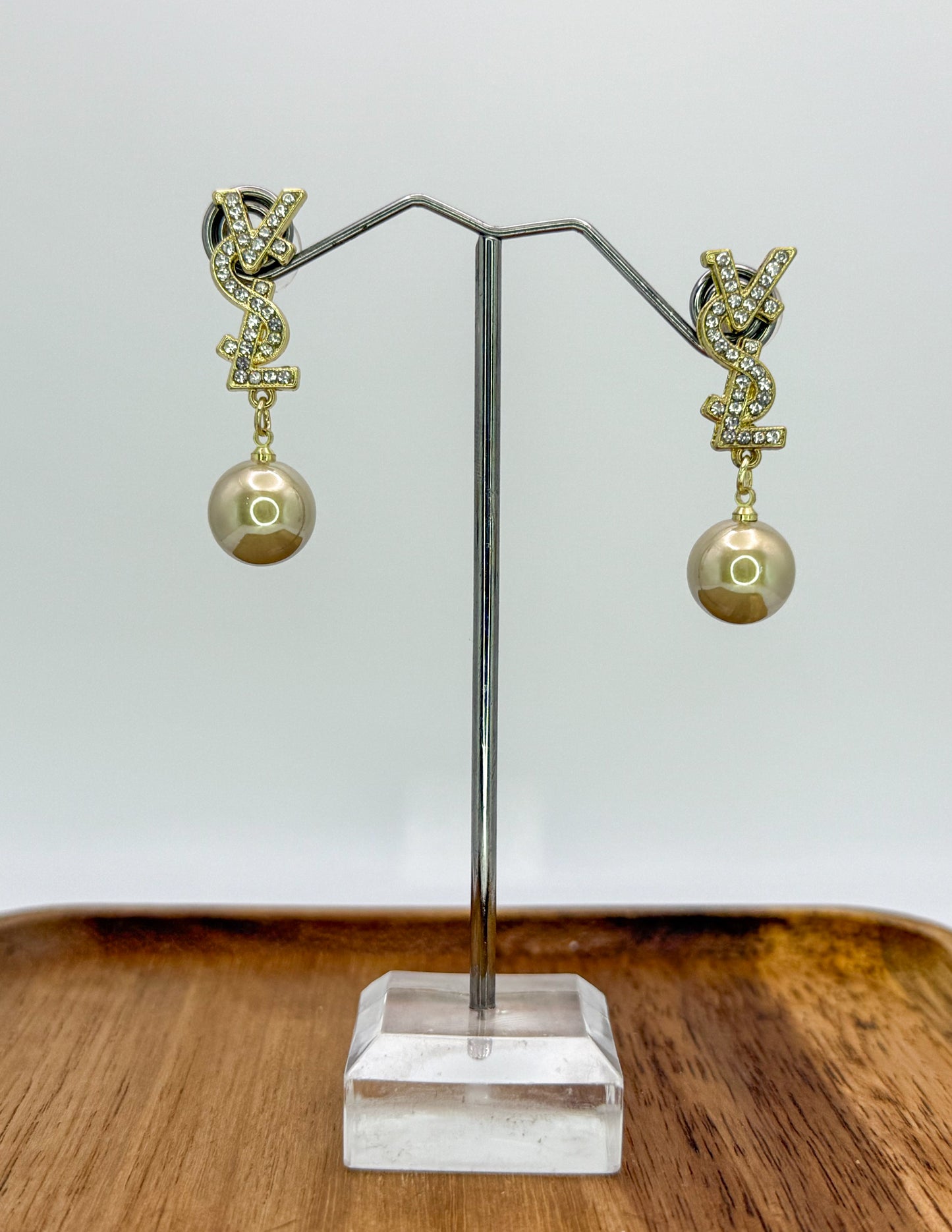 Gold YSL Stud Dangle Earrings