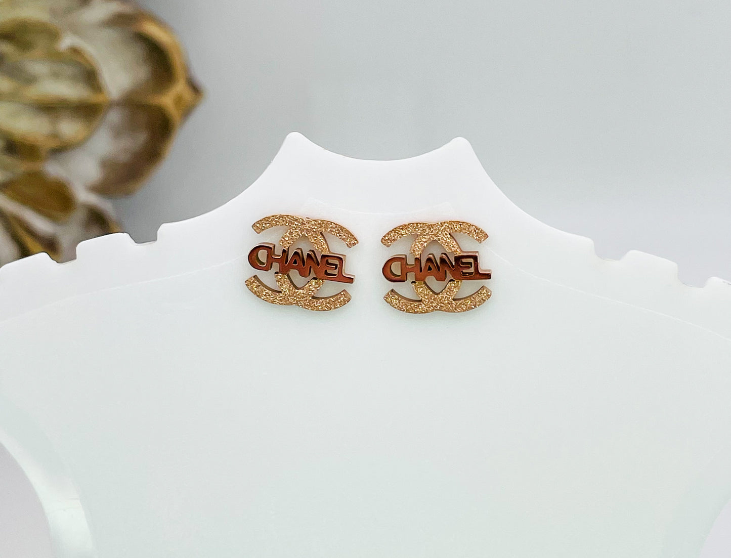 CC Designer Gold Stainless Steel Stud Earrings