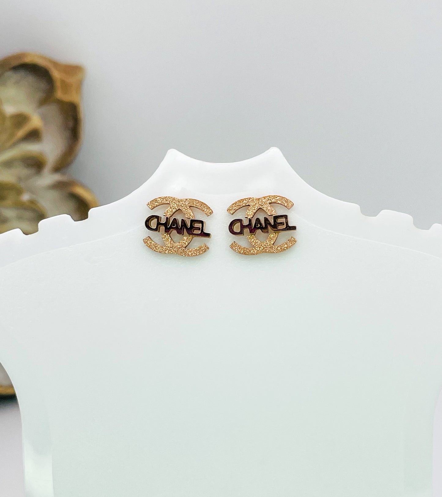 CC Designer Gold Stainless Steel Stud Earrings