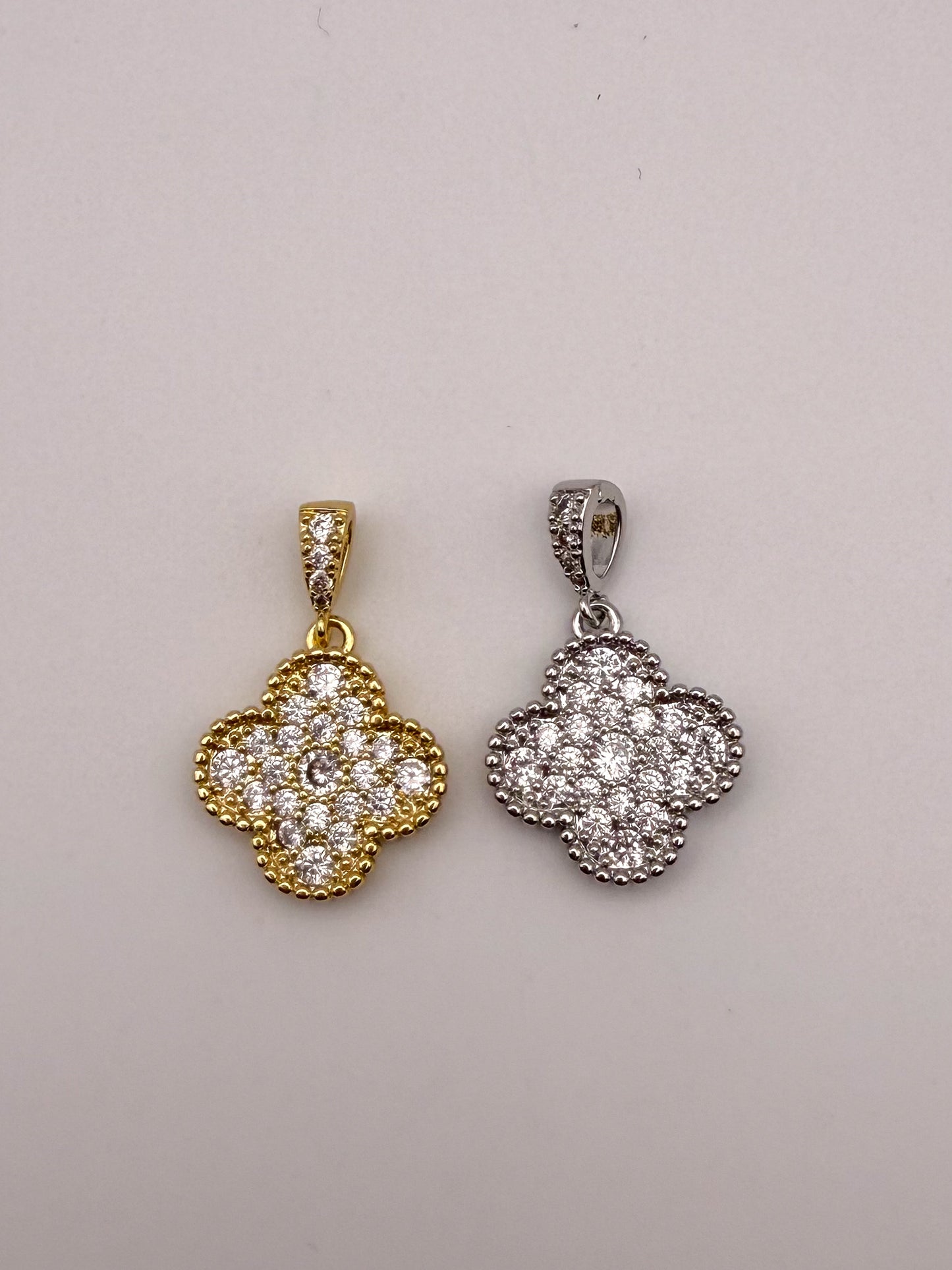 Gold & Silver Zircon Covered Clover Charm Pendants