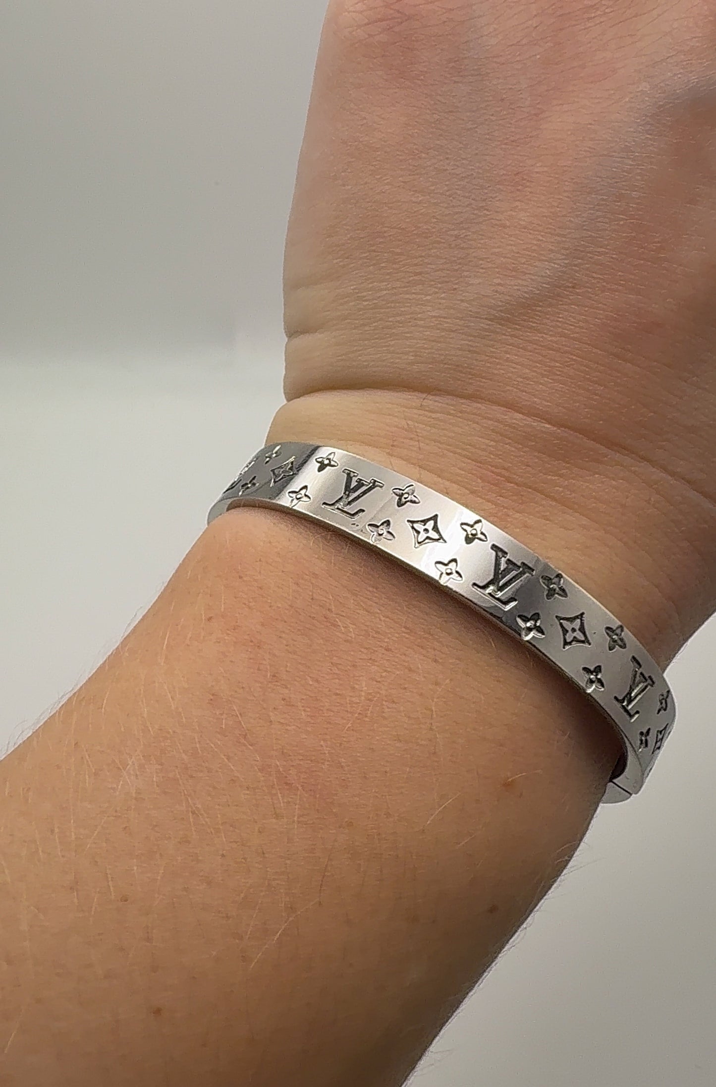 Silver LV Designer Stainless Steel Bangle Bracelet