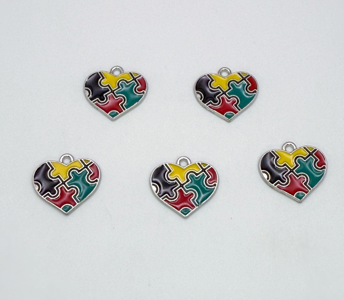Silver Autism Puzzle Pieces Heart DIY Charms