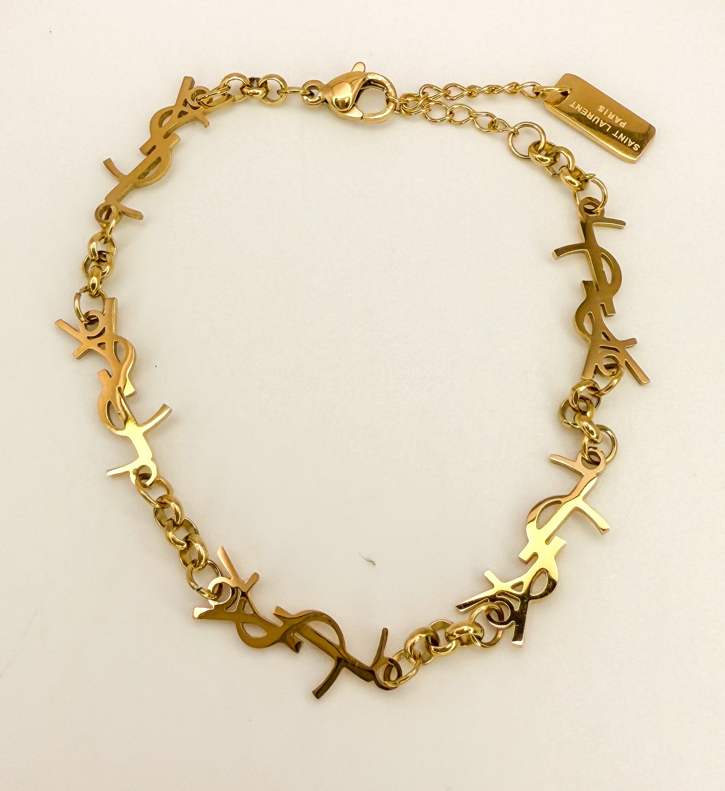 YSL Designer Gold Stainless Steel Matching Necklace & Bracelet Set