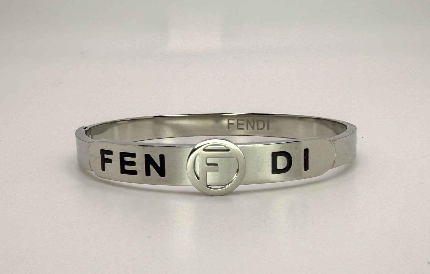 Silver Stainless Steel Fendi Designer Bangle Bracelet