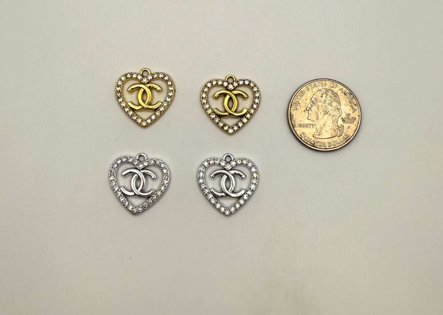 Gold and Silver CC Designer Heart DIY Charms